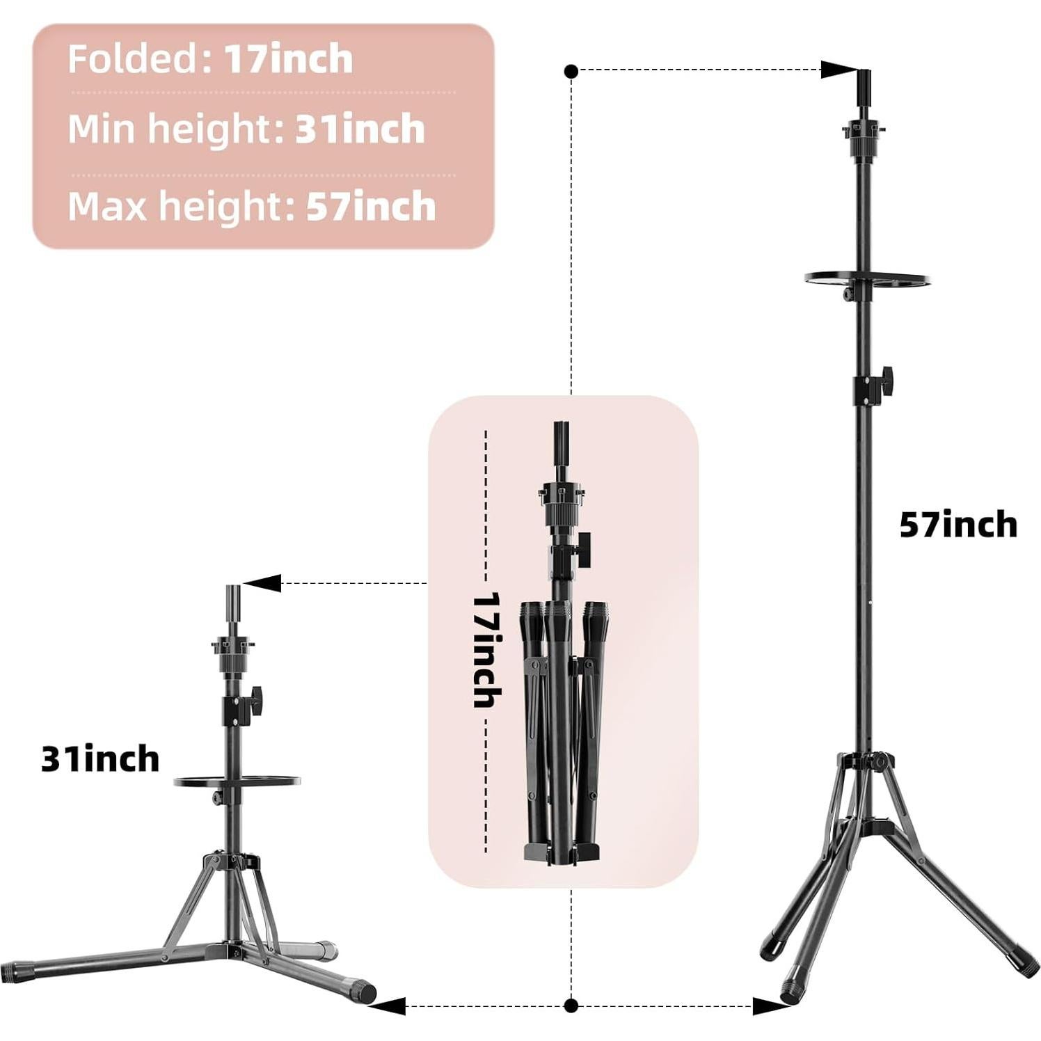 Soporte de Peluca Tripode Reforzado EBLIKI Ajustable 31-57 cm
