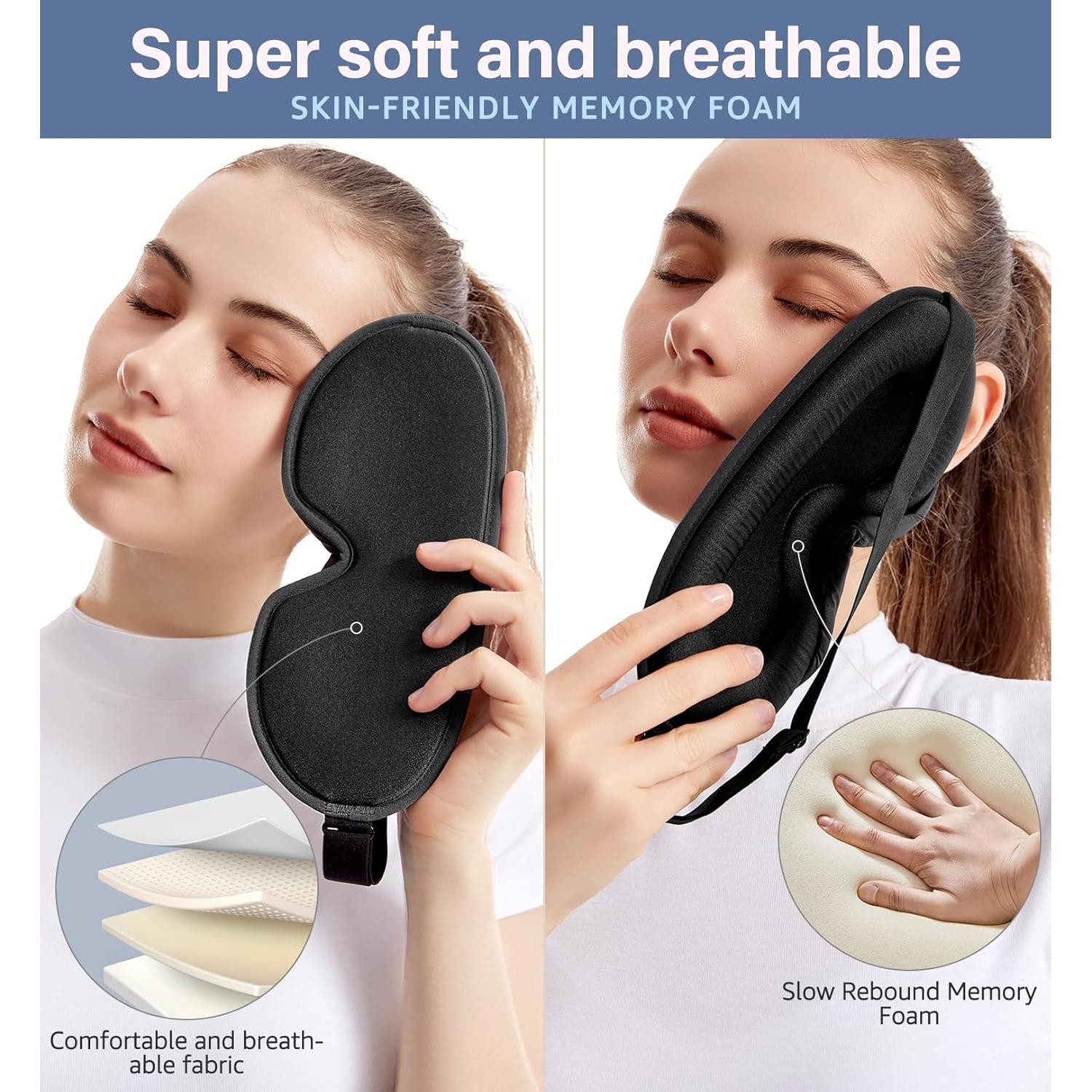 Máscara de Sueño HiRui 3D Ajustable para Bloquear Luz - Negro