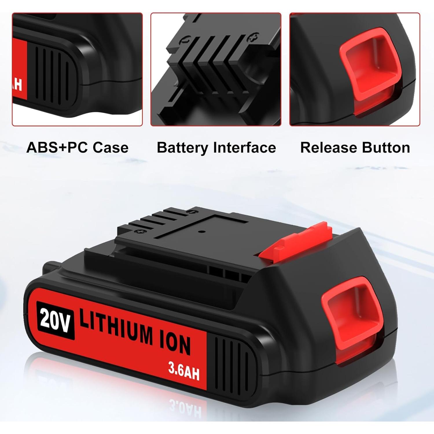 Paquete de 2 Baterías de 3600mAh para Black & Decker 20V