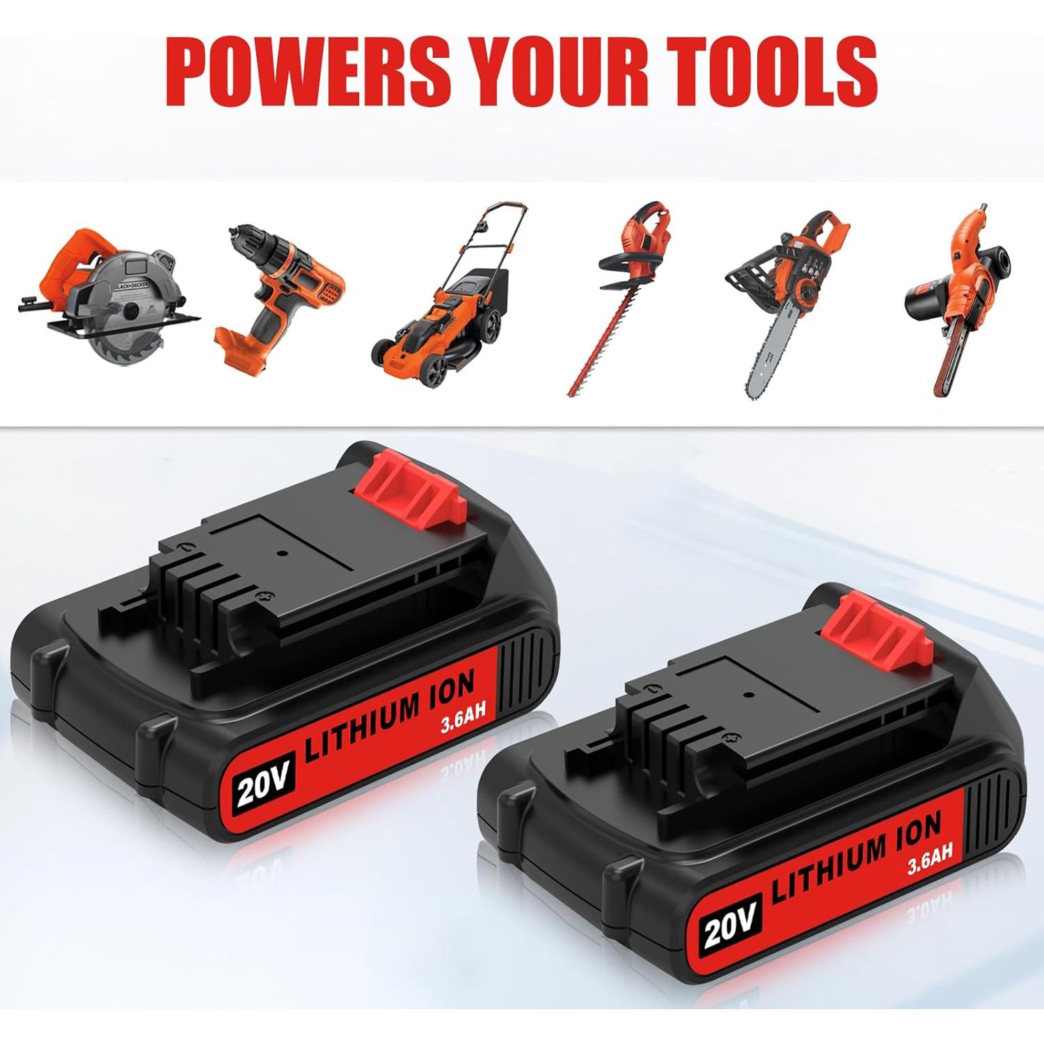 Paquete de 2 Baterías de 3600mAh para Black & Decker 20V