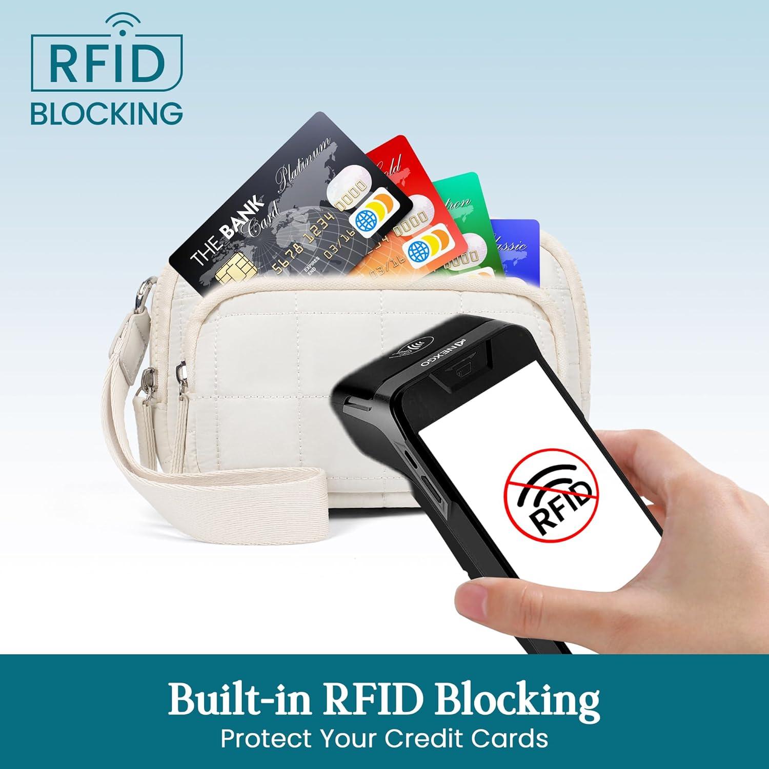 Cartera de Muñeca VONAL Beige Acolchada con 3 Bolsillos y RFID