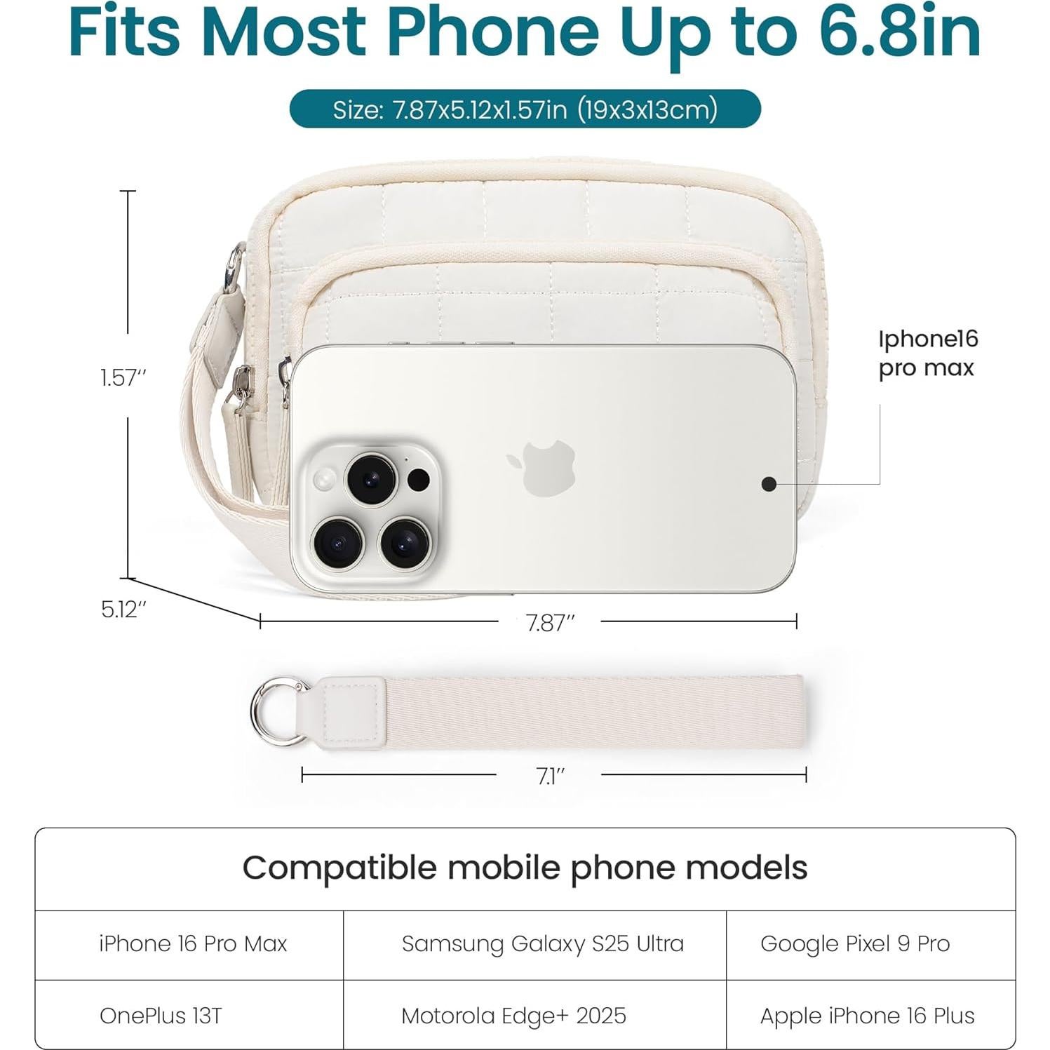 Cartera de Muñeca VONAL Beige Acolchada con 3 Bolsillos y RFID