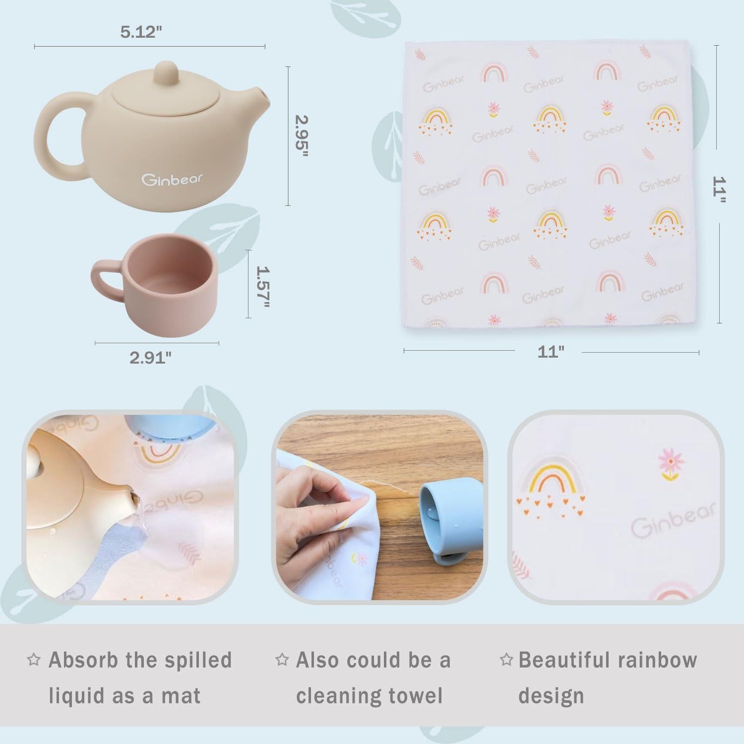 Juego de Té de Silicona Ginbear para Niños 12-60 Meses