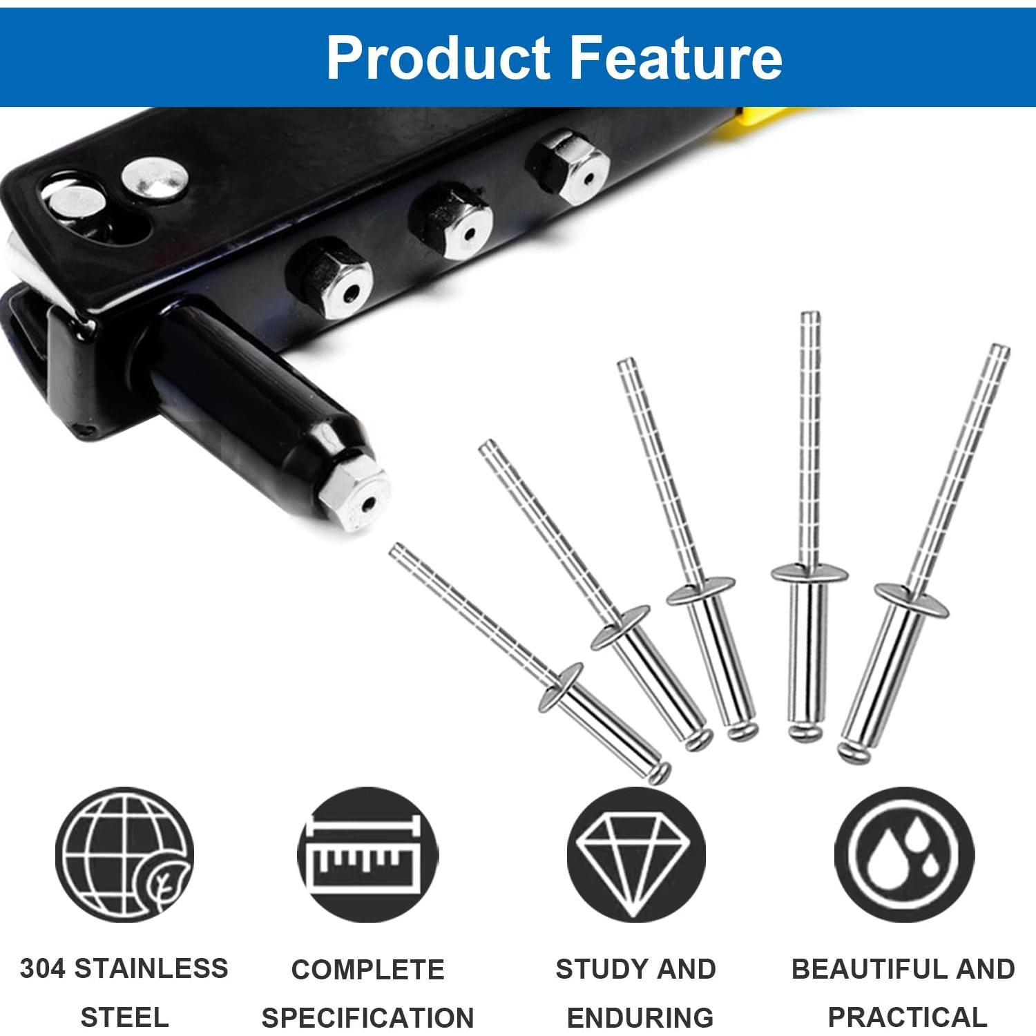 Kit de Remaches de Acero Inoxidable 304 - 110 Piezas 7 Tamaños