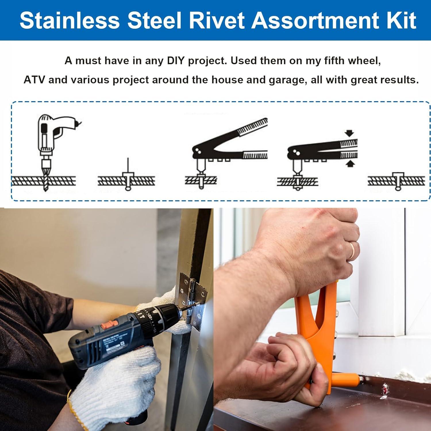 Kit de Remaches de Acero Inoxidable 304 - 110 Piezas 7 Tamaños