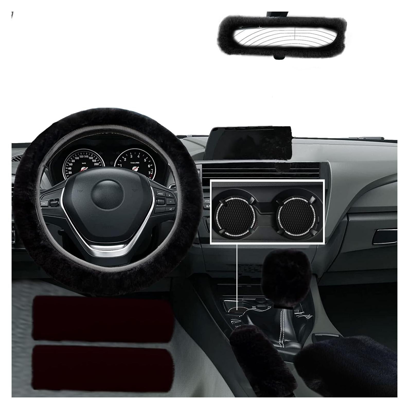 Conjunto de 9 Accesorios de Coche Esponjosos WenMei Negro