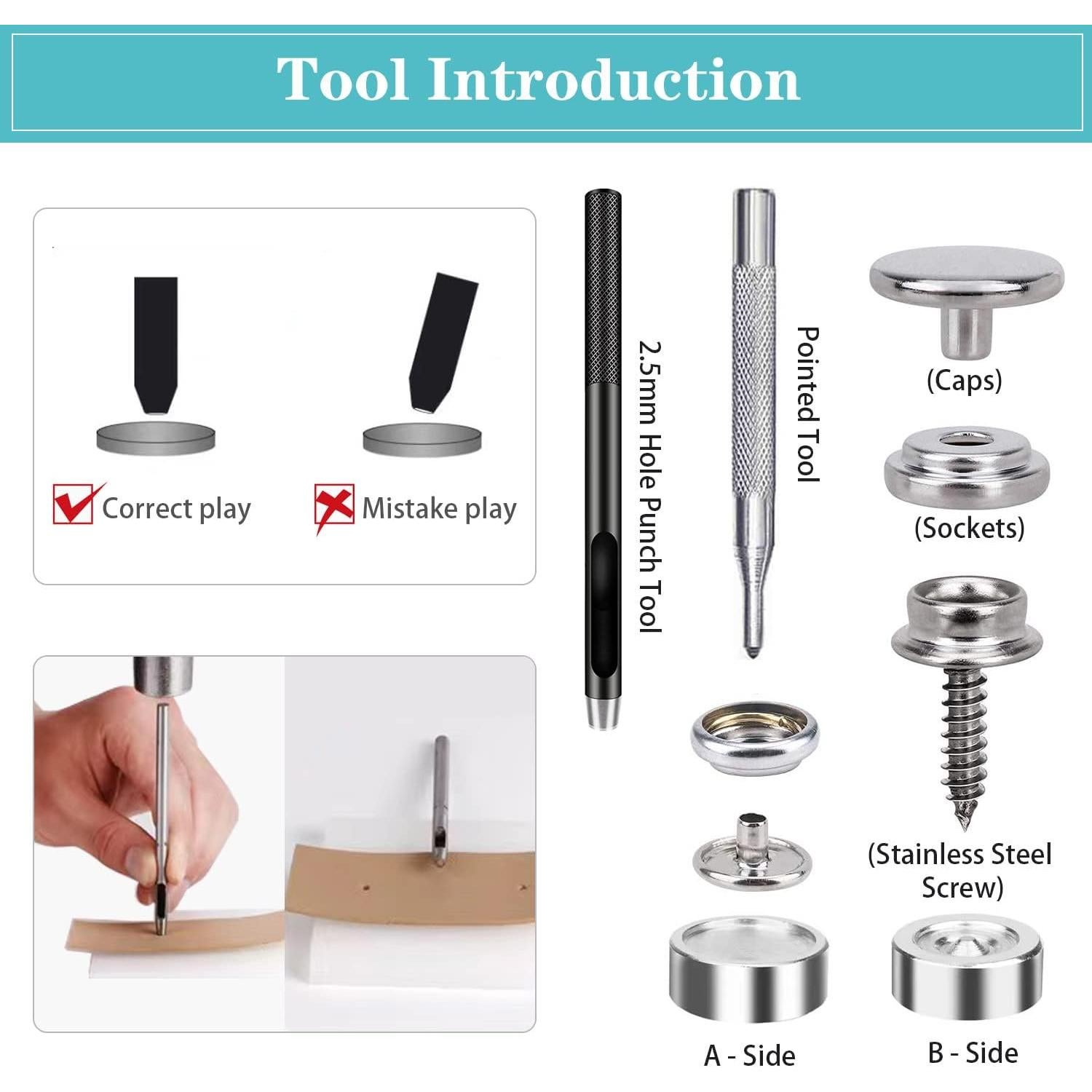 Kit de Botones de Lona XRIHSNAVI 90 PCS Acero Inoxidable Marino