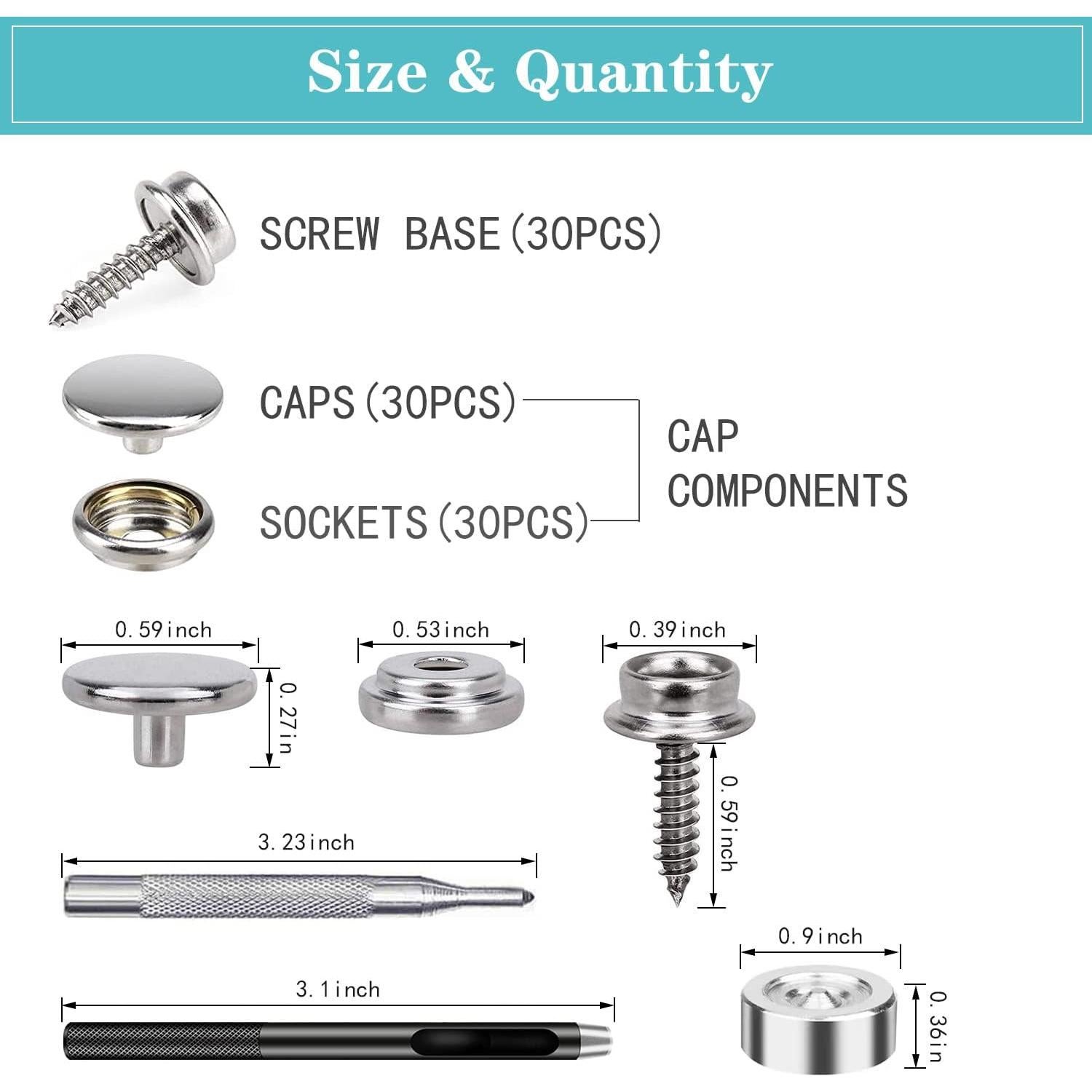 Kit de Botones de Lona XRIHSNAVI 90 PCS Acero Inoxidable Marino