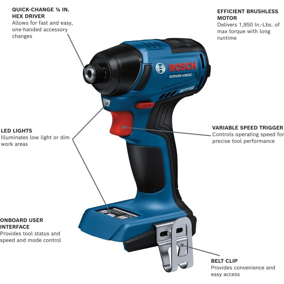 Destornillador de Impacto Sin Escobillas Bosch GDR18V-1950C 18V