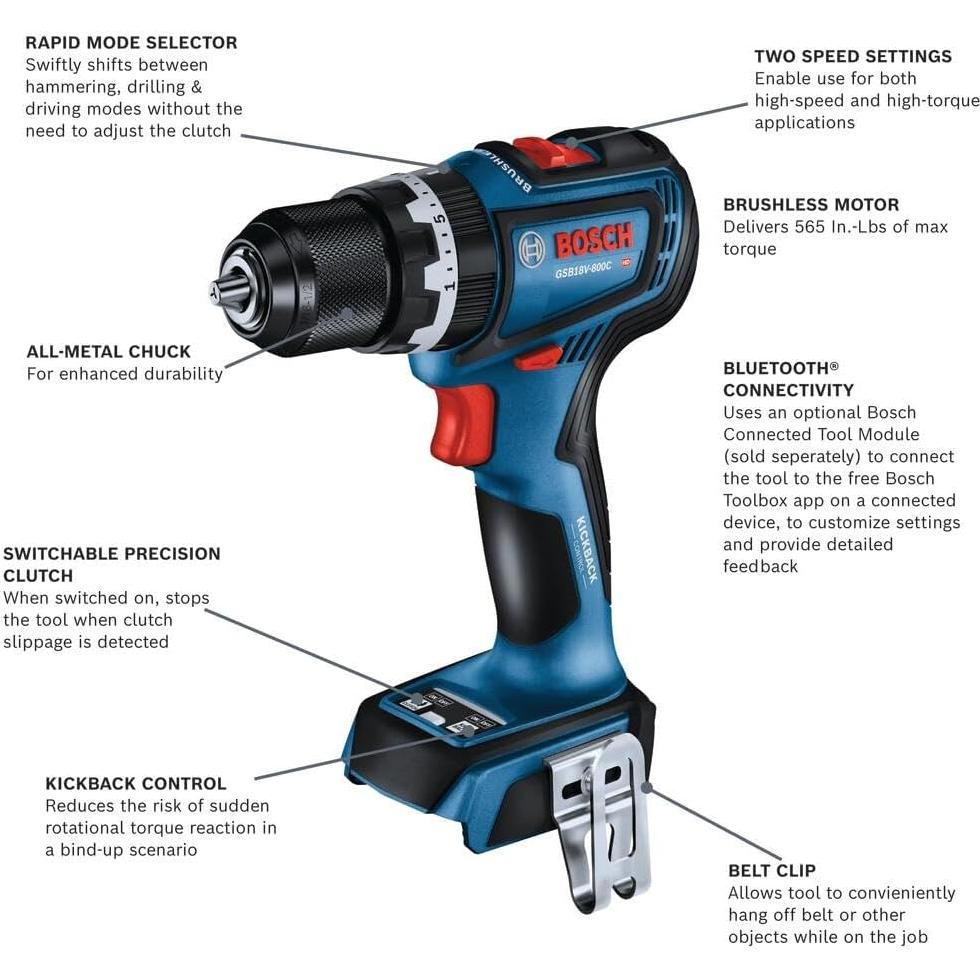 Taladro Percutor Bosch GSB18V-800CN 18V Sin Escobillas 1/2"