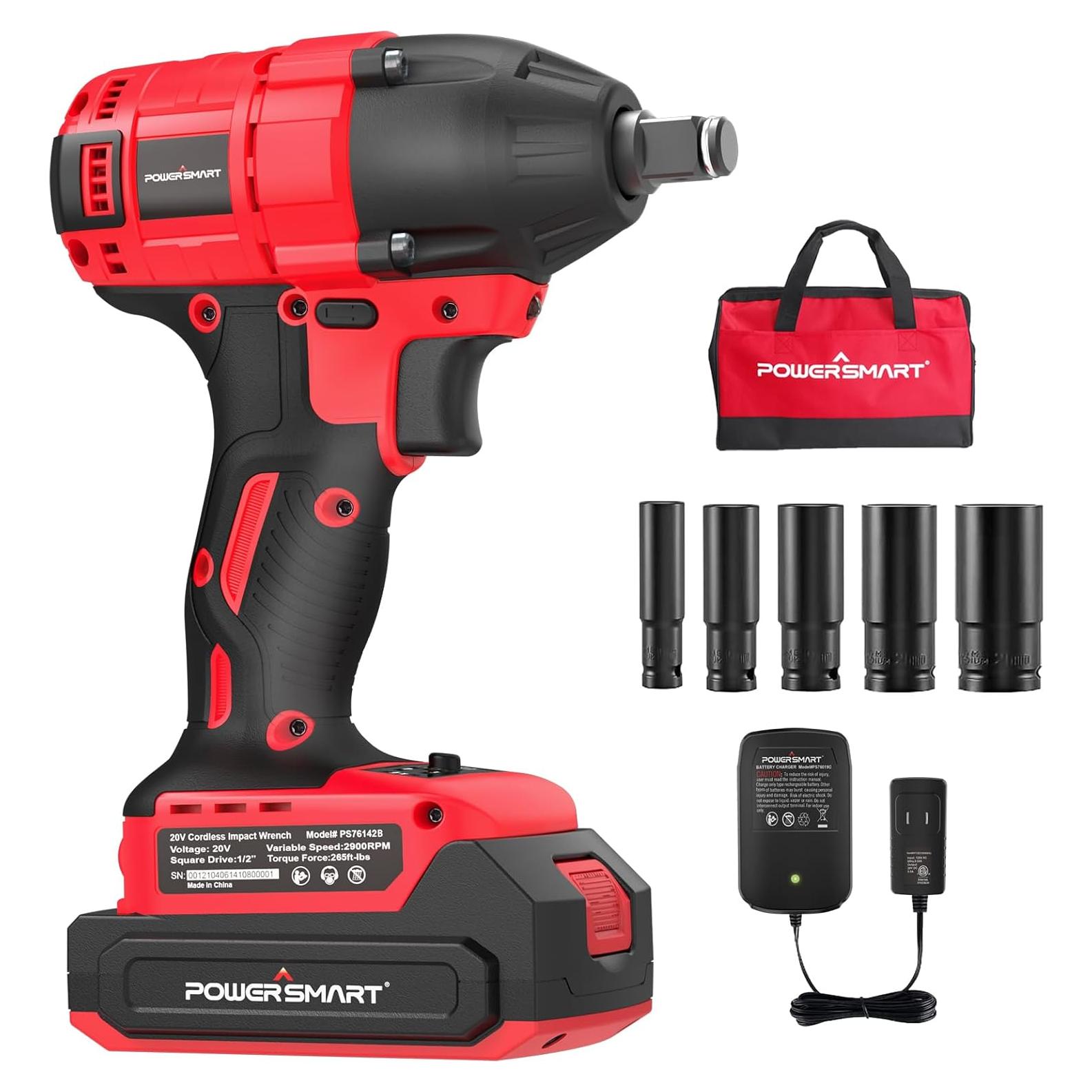 Destornillador de impacto inalámbrico PowerSmart 20V 2.0Ah 265 lb-ft