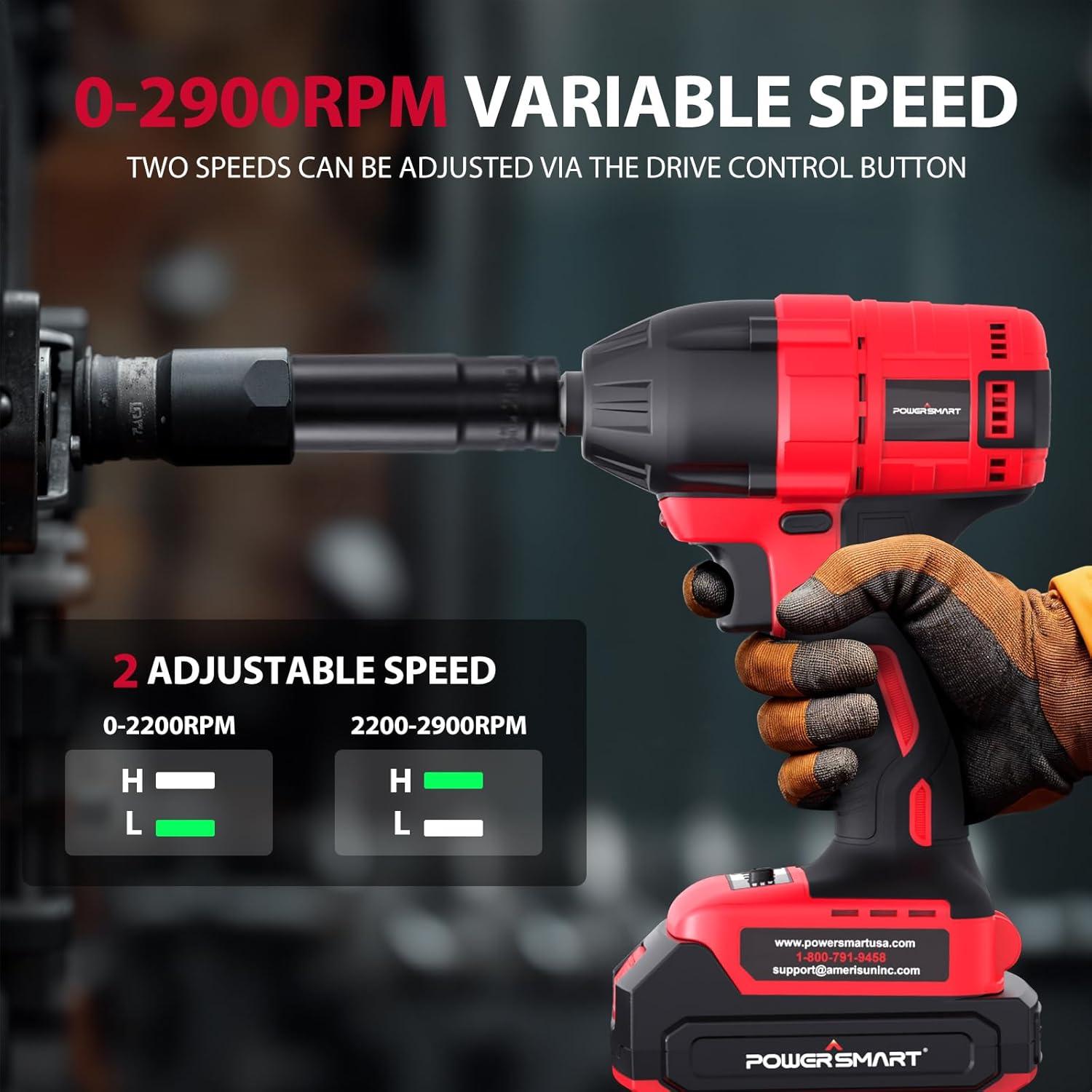 Destornillador de impacto inalámbrico PowerSmart 20V 2.0Ah 265 lb-ft