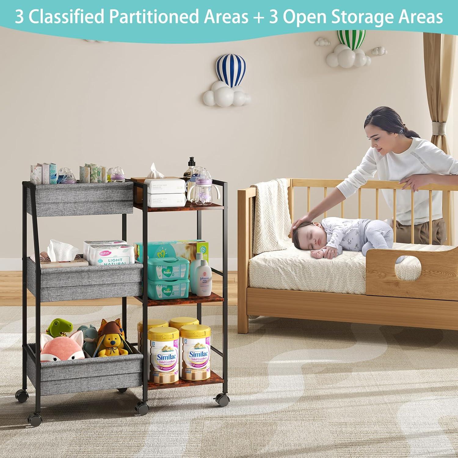 Carro Organizador de Pañales Marbyraz 3 Niveles Móvil Gris