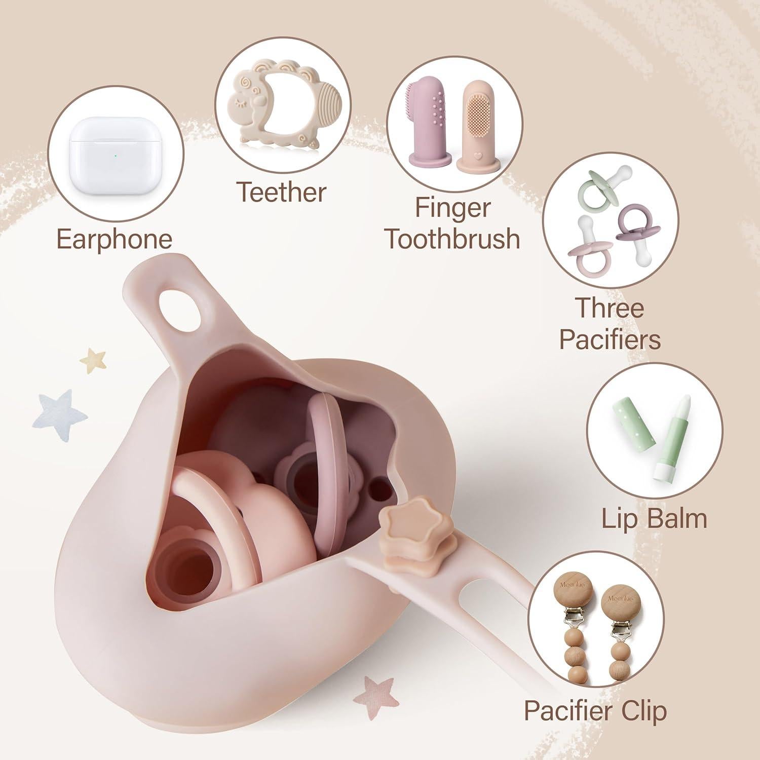 Estuche Porta Chupetes Moonkie Silicona 2 Piezas Rosa Lila