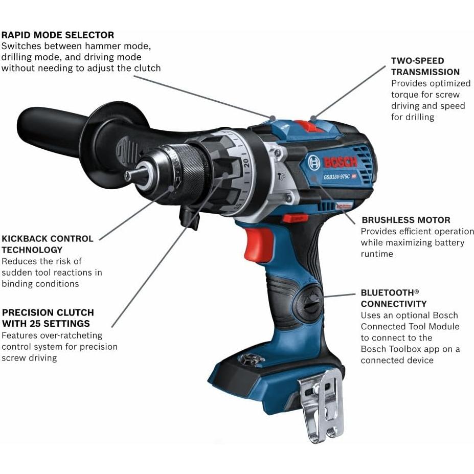 Taladro Martillo Bosch GSB18V-975CN 18V Sin Escobillas 1/2"