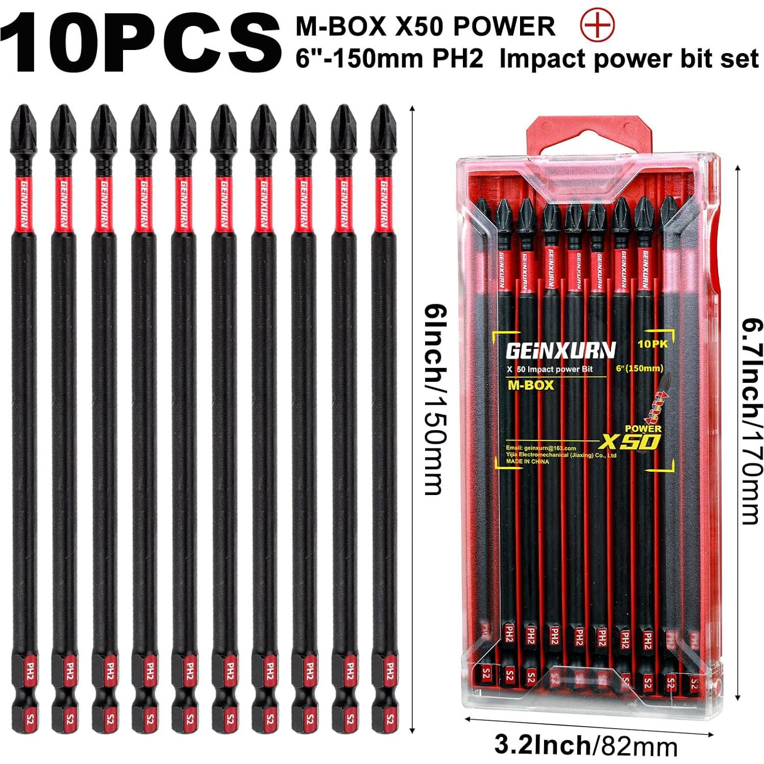 Juego de Puntas Phillips #2 10 Piezas 15.24 cm Acero S2 GEINXURN