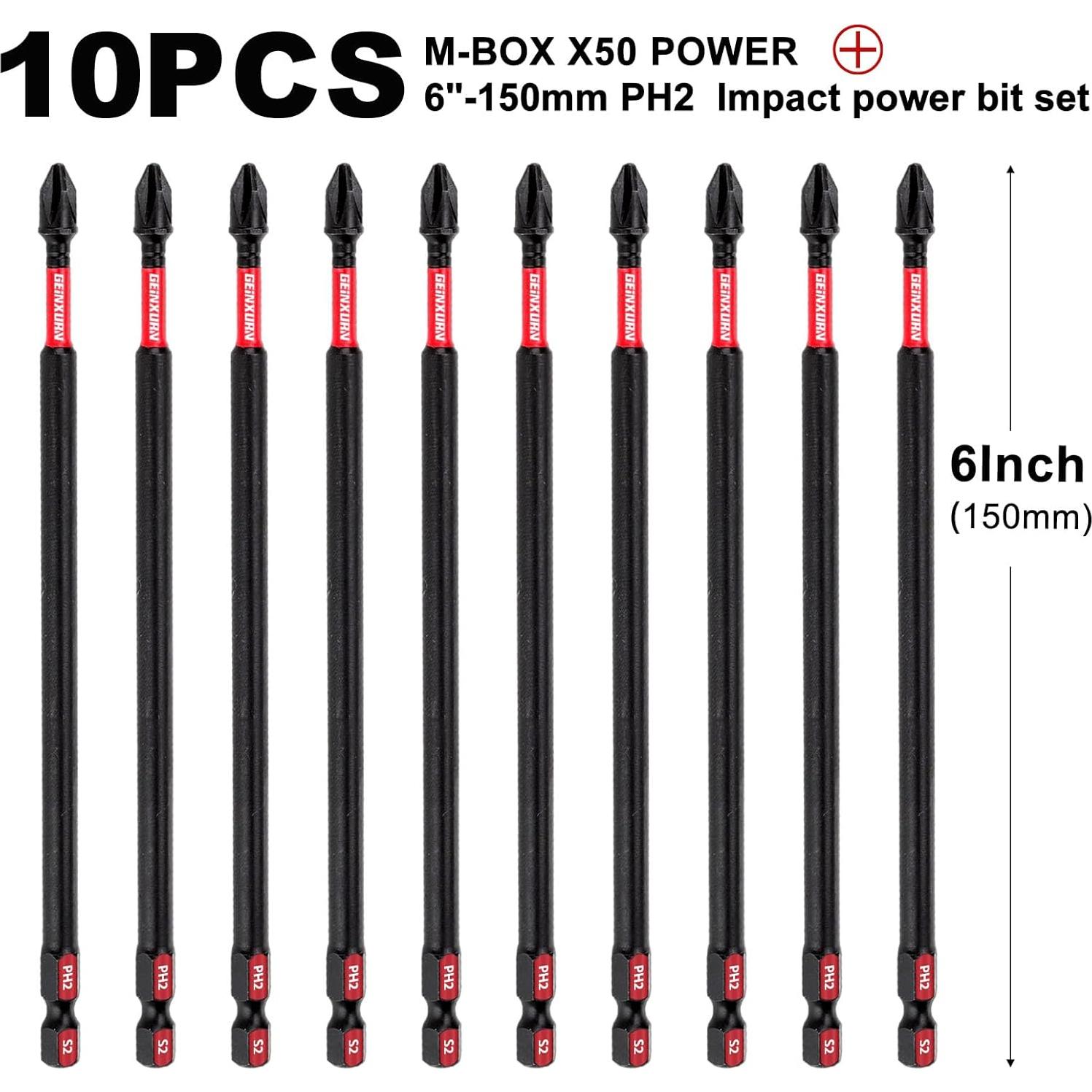 Juego de Puntas Phillips #2 10 Piezas 15.24 cm Acero S2 GEINXURN