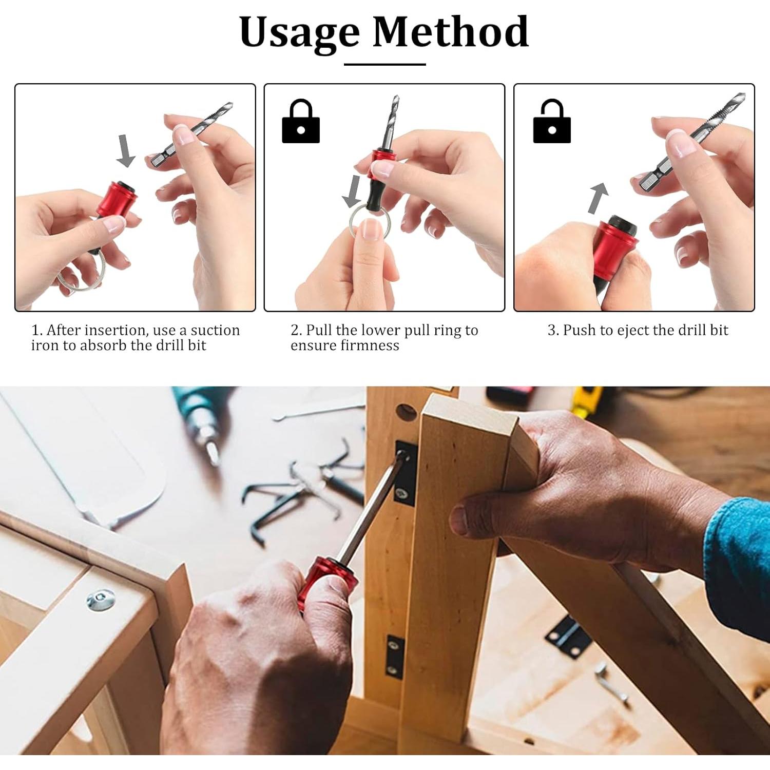 Soporte de Bits de Taladro 1/4" QUHUAMAO con Carabinero