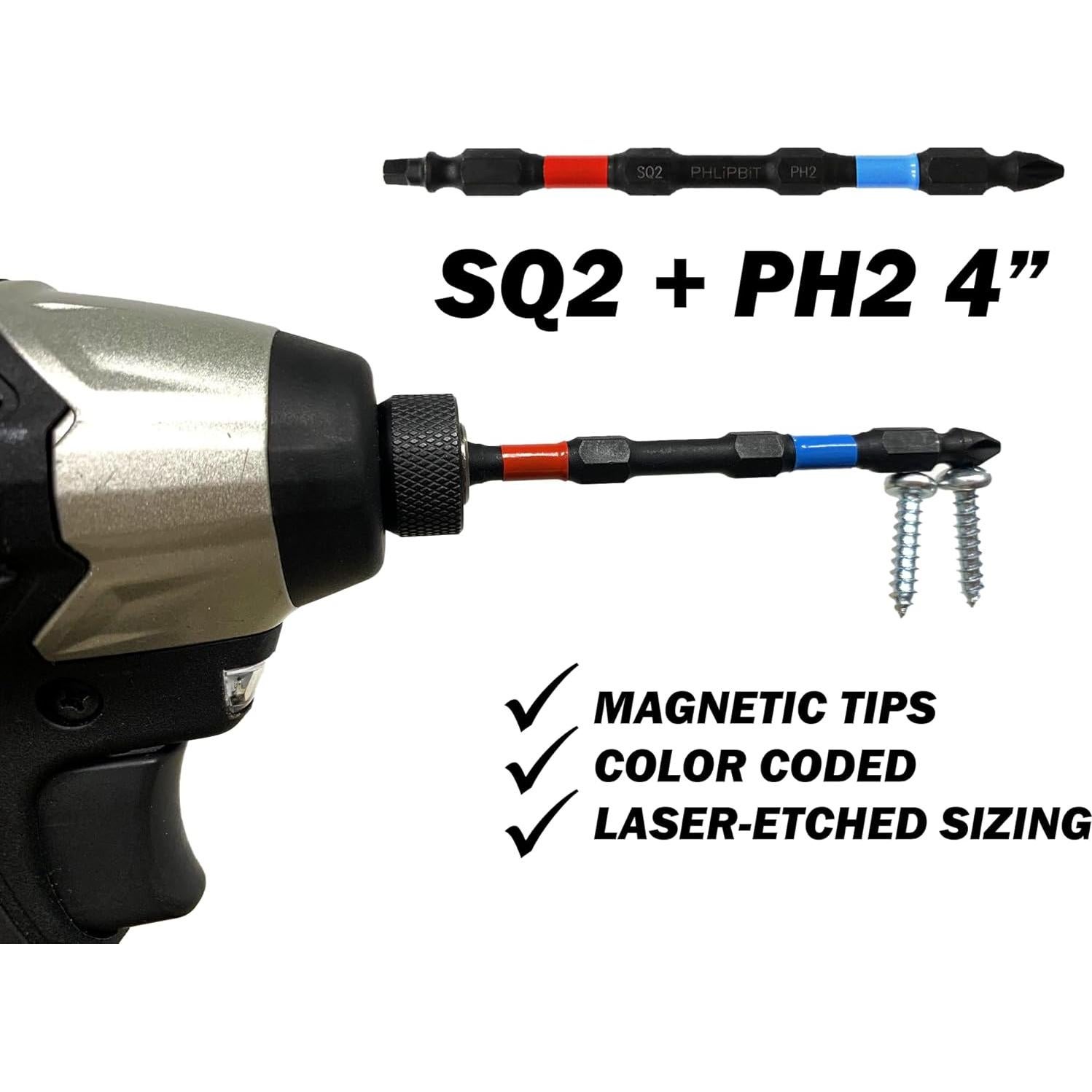 Bit Doble Extremo PHLiPBiT SQ2+PH2 4" 5pk Acero S2