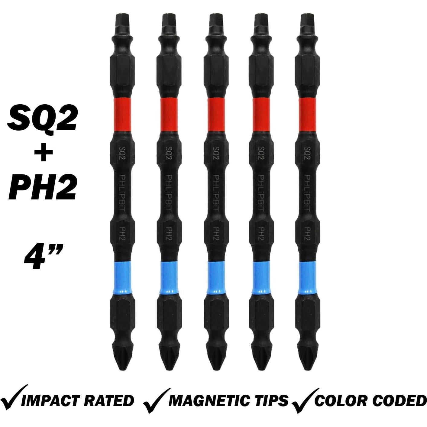 Bit Doble Extremo PHLiPBiT SQ2+PH2 4" 5pk Acero S2