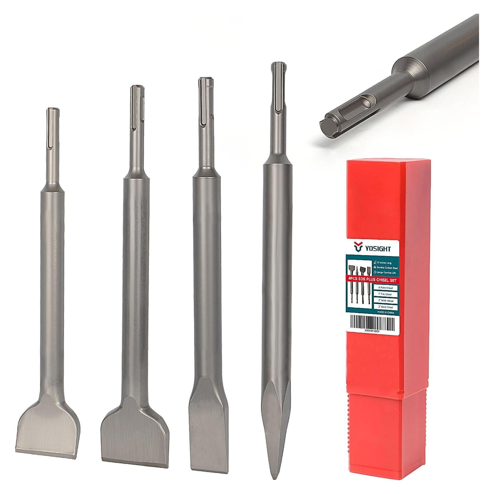 Juego de 4 Cinceles SDS Plus YOSIGHT 25.4 cm Carburo