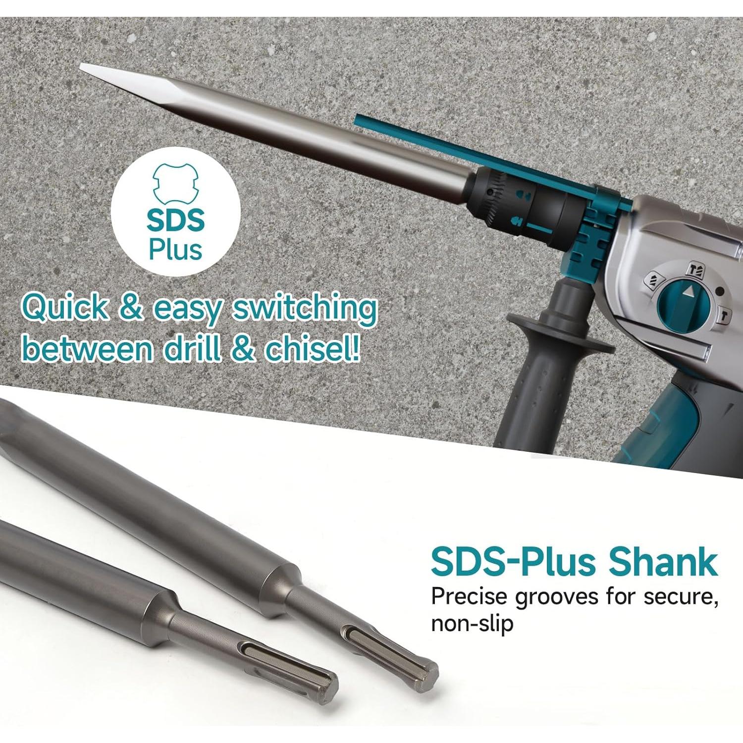 Juego de 4 Cinceles SDS Plus YOSIGHT 25.4 cm Carburo