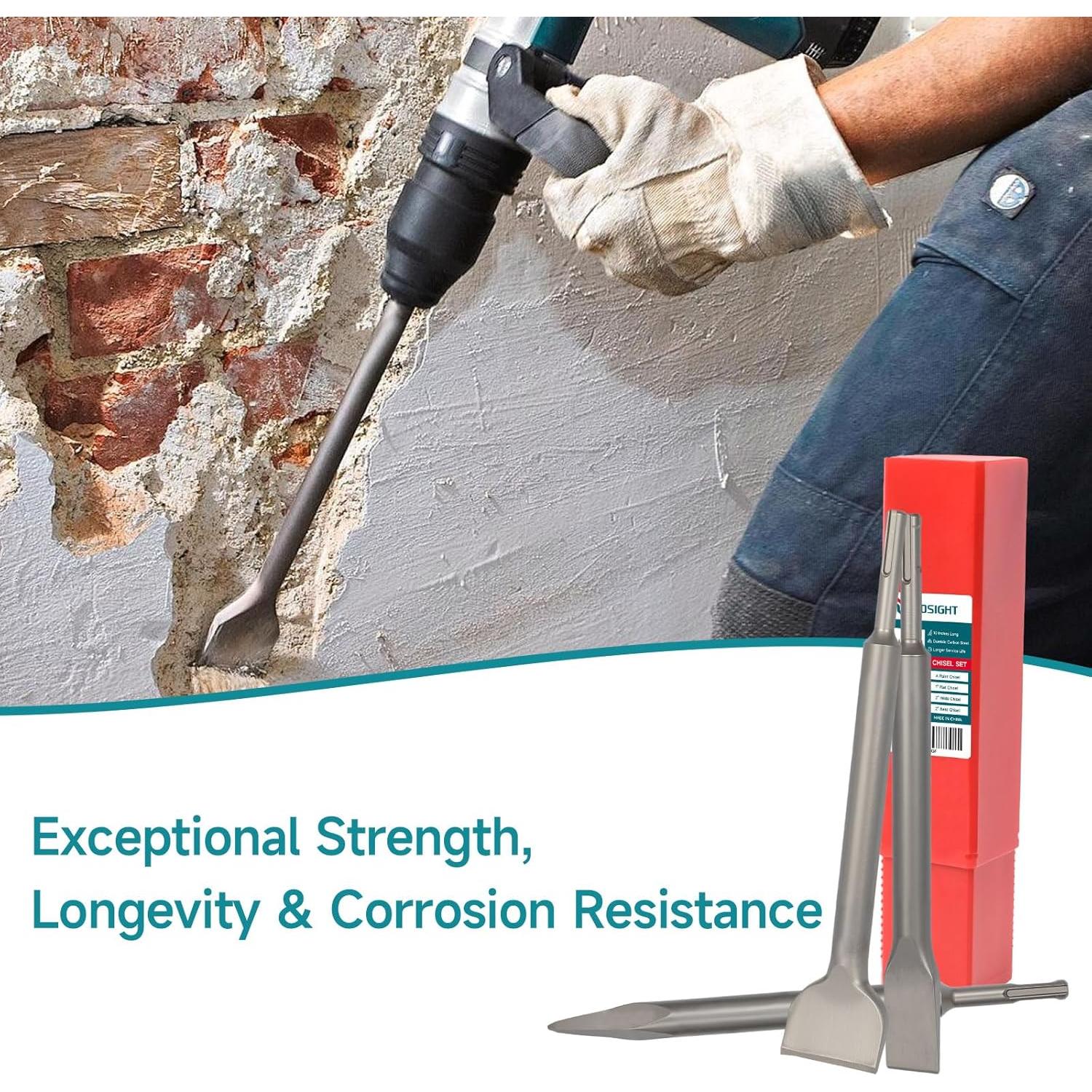 Juego de 4 Cinceles SDS Plus YOSIGHT 25.4 cm Carburo