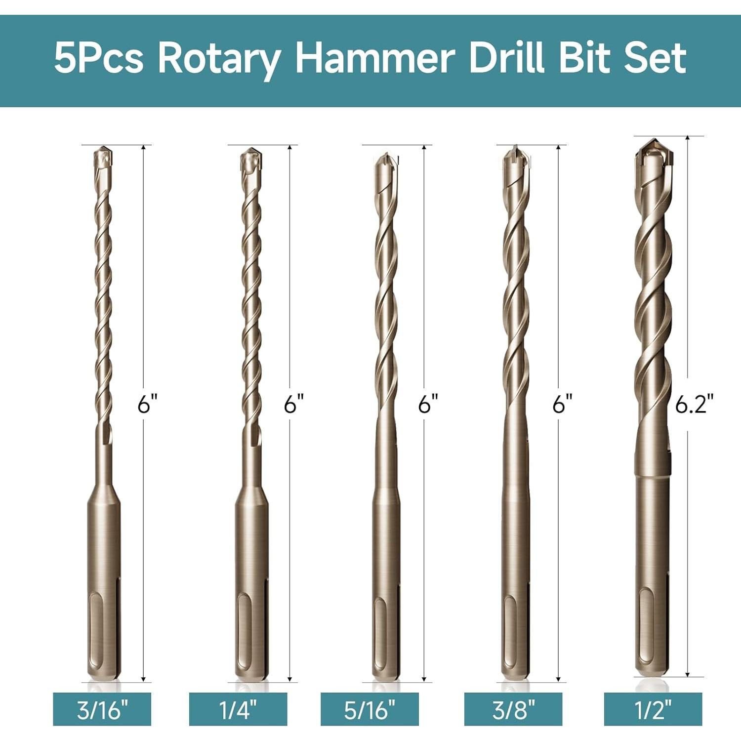 Juego de Brocas SDS Plus 5 Piezas Carburo para Concreto