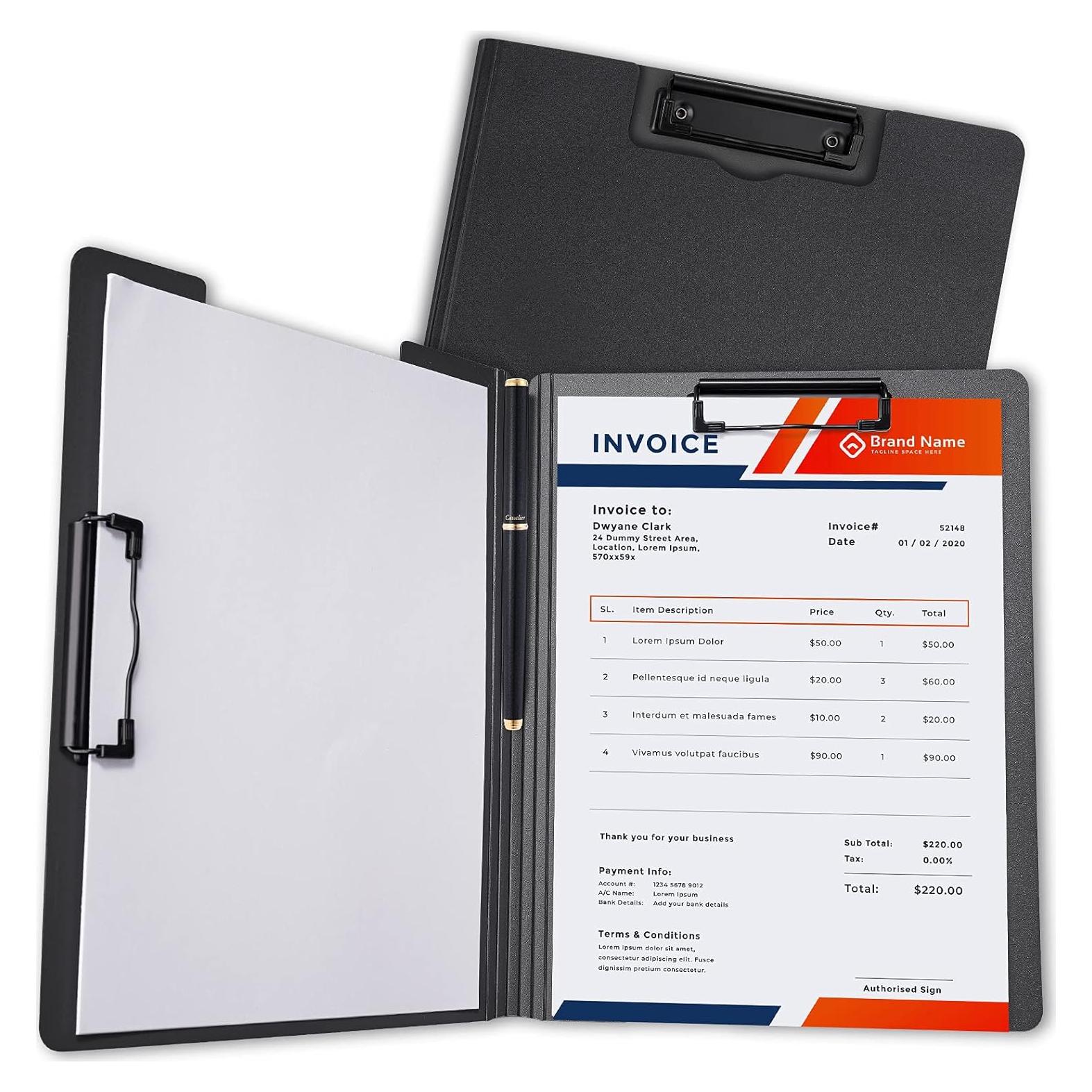 Clipboard Plegable A4 Tomorotec Negro con Soporte para Bolígrafo