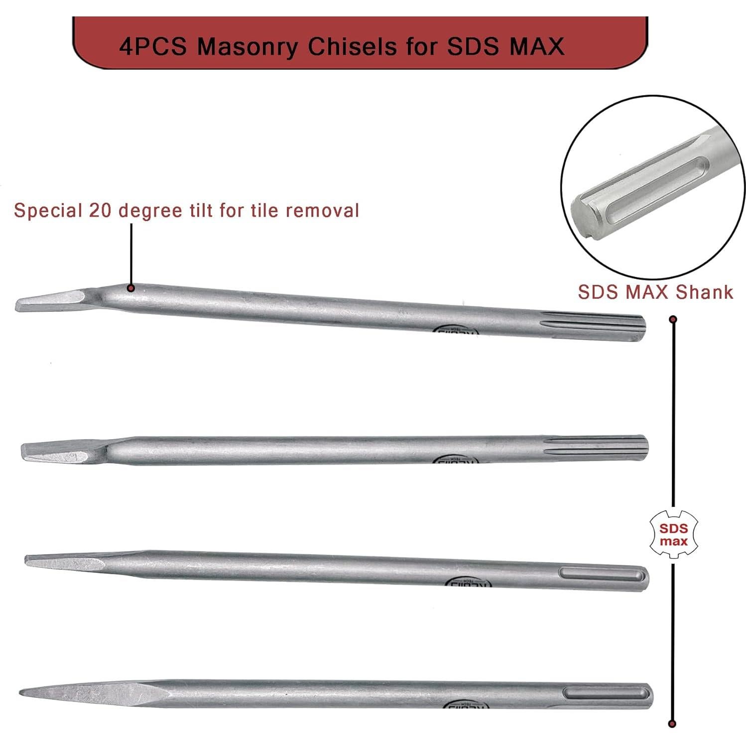 Juego de Cinceles 4 Piezas Regiis Tech SDS MAX 39.88 cm