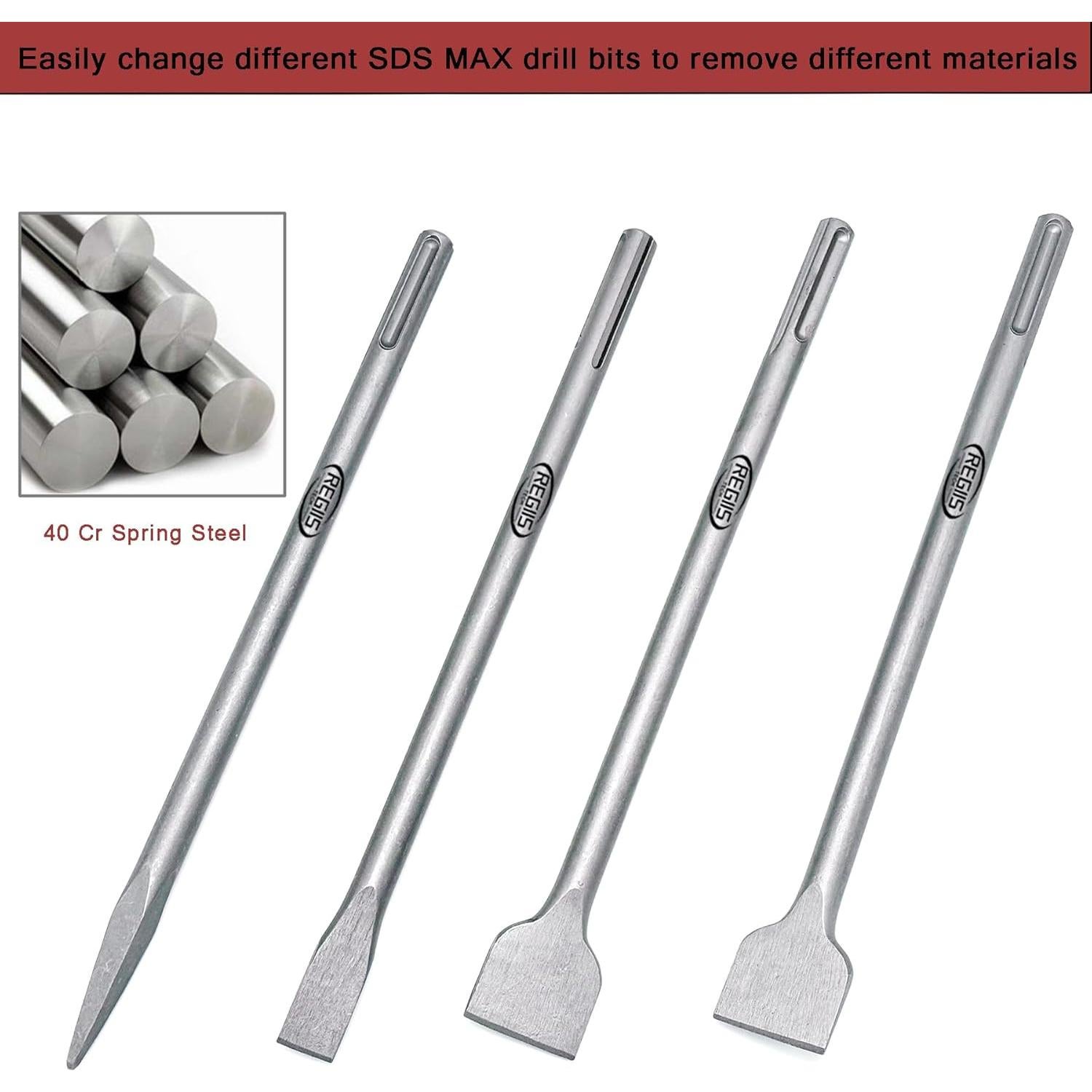 Juego de Cinceles 4 Piezas Regiis Tech SDS MAX 39.88 cm