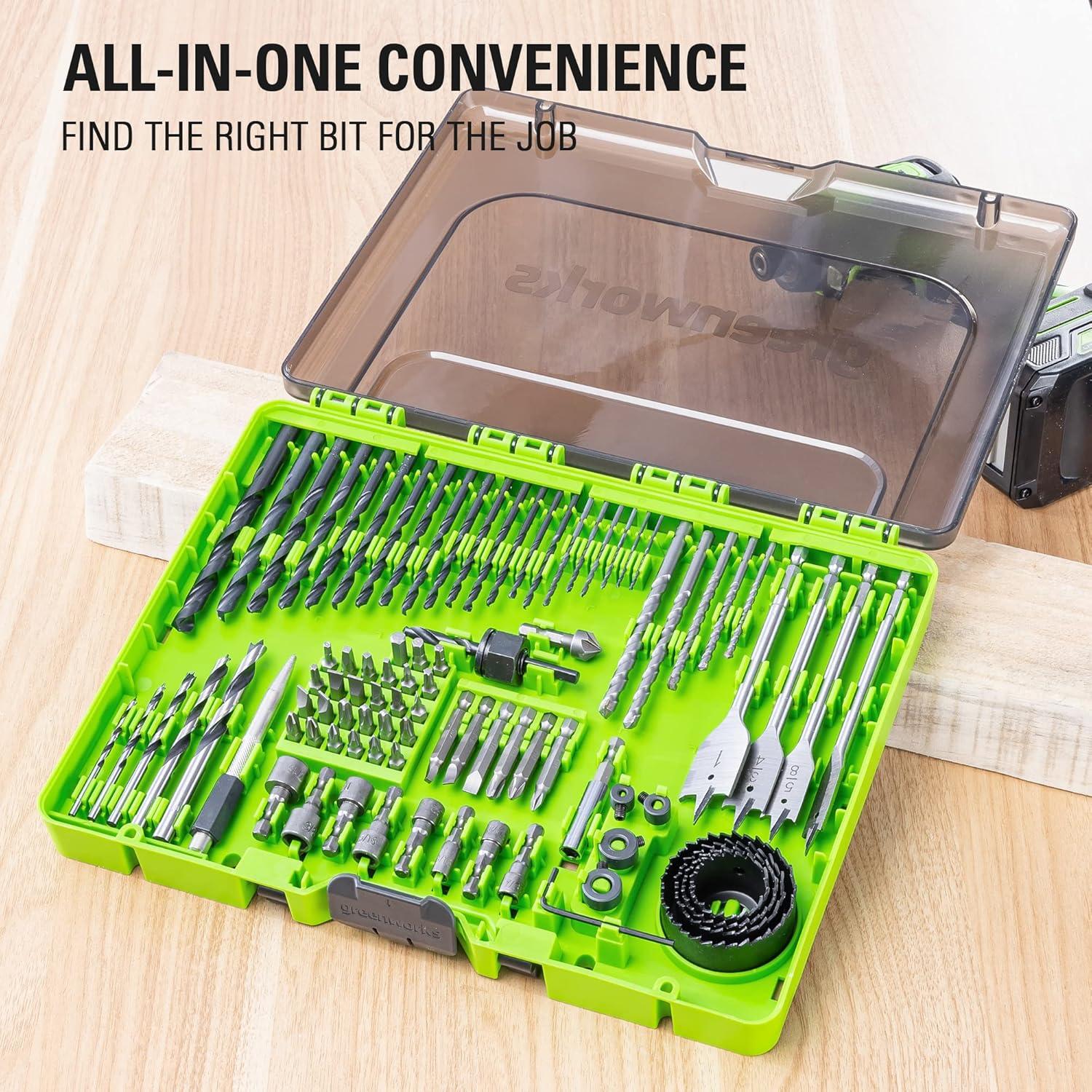 Juego de Brocas y Puntas Greenworks 90 Piezas Óxido Negro