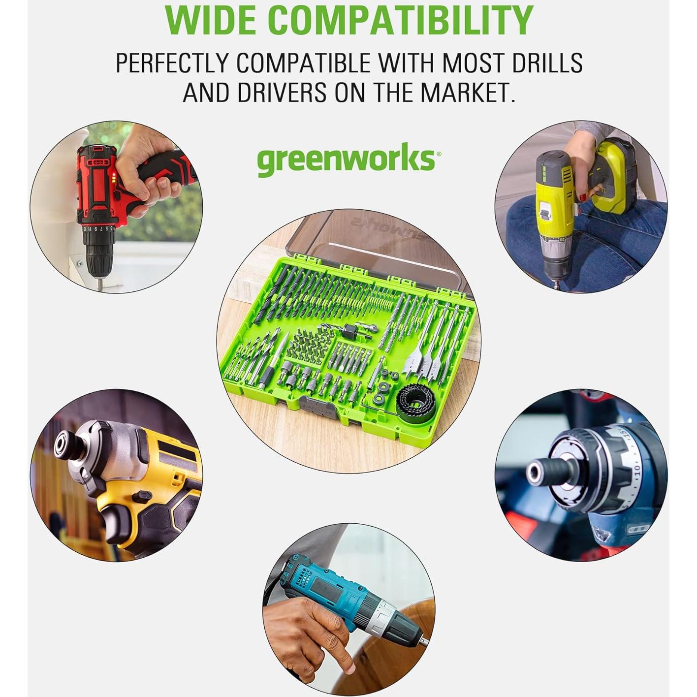 Juego de Brocas y Puntas Greenworks 90 Piezas Óxido Negro