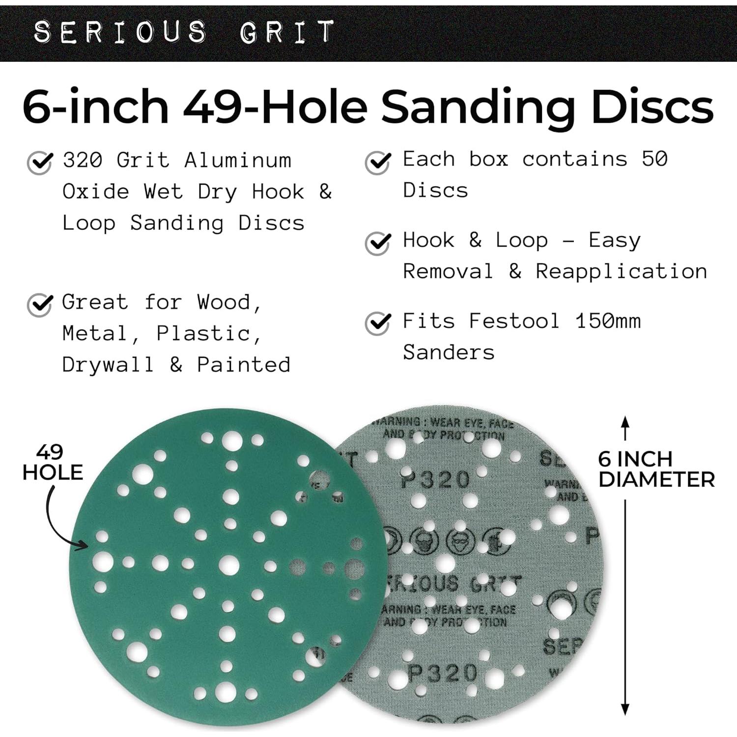 Discos de Lijado 6" Serious Grit 320 Granos 50 Unidades