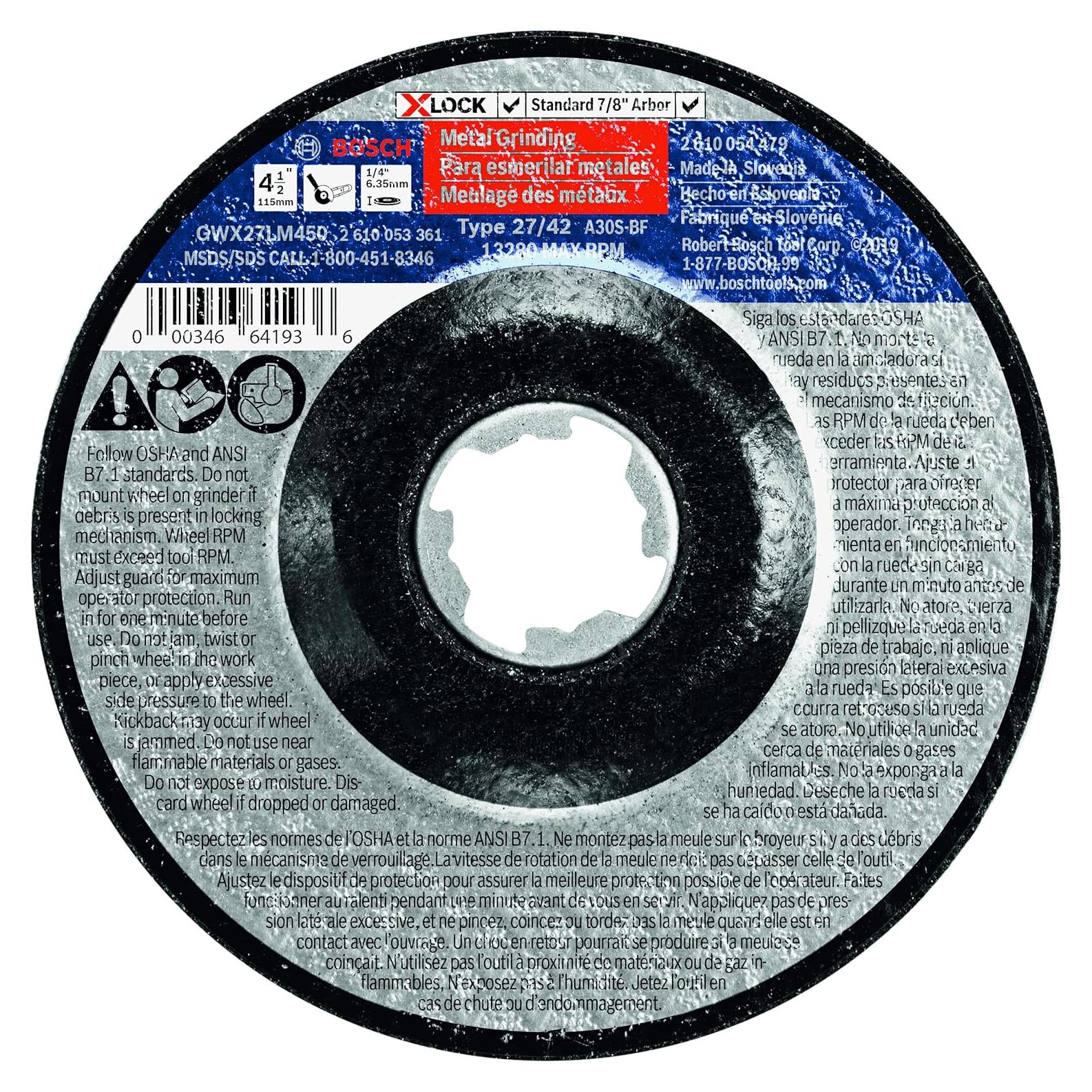 Rueda Abrasiva Bosch GWX27LM450 4.5" X-LOCK 30 Grano Metal