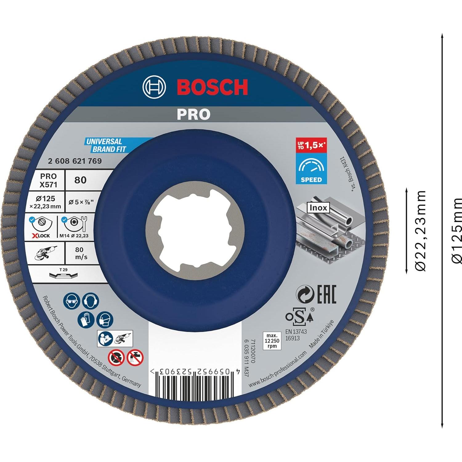 Disco de Lijado Bosch Pro X571 125 mm Grano 80 para Metal