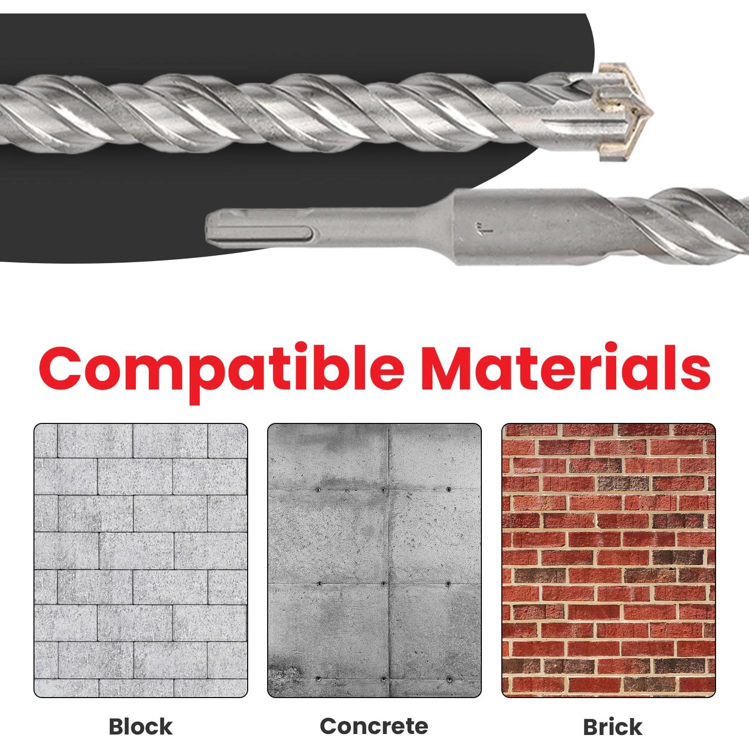 Juego de 8 Brocas SDS Plus Torxero para Concreto 38.1 cm