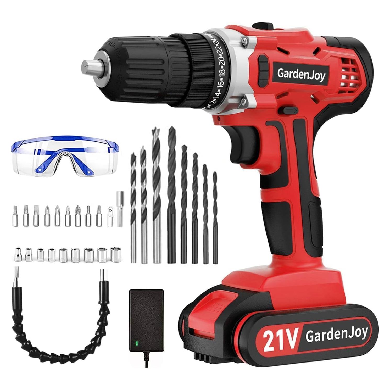 Taladro Inalámbrico GardenJoy 21V con Batería y Luz LED