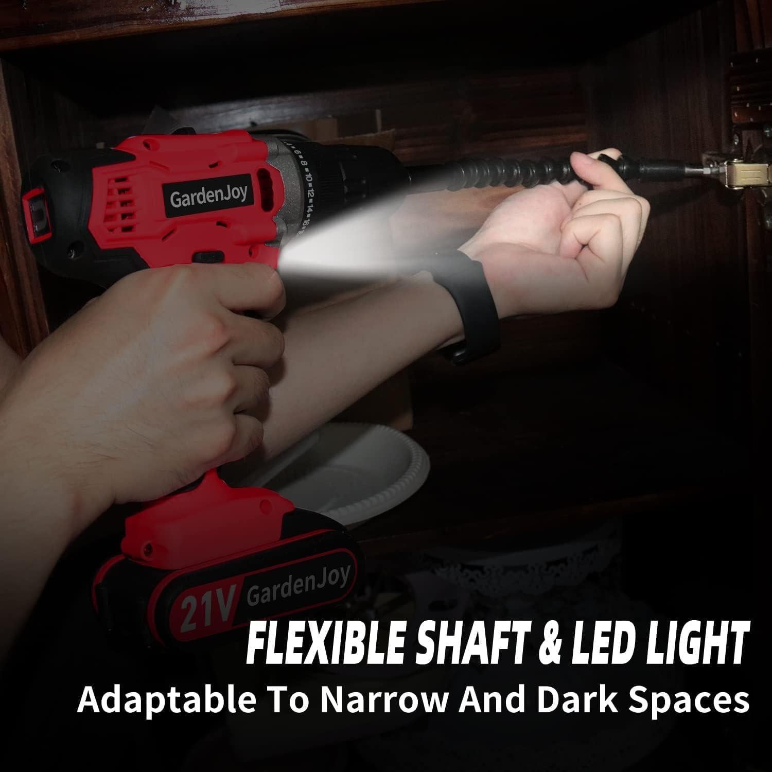 Taladro Inalámbrico GardenJoy 21V con Batería y Luz LED