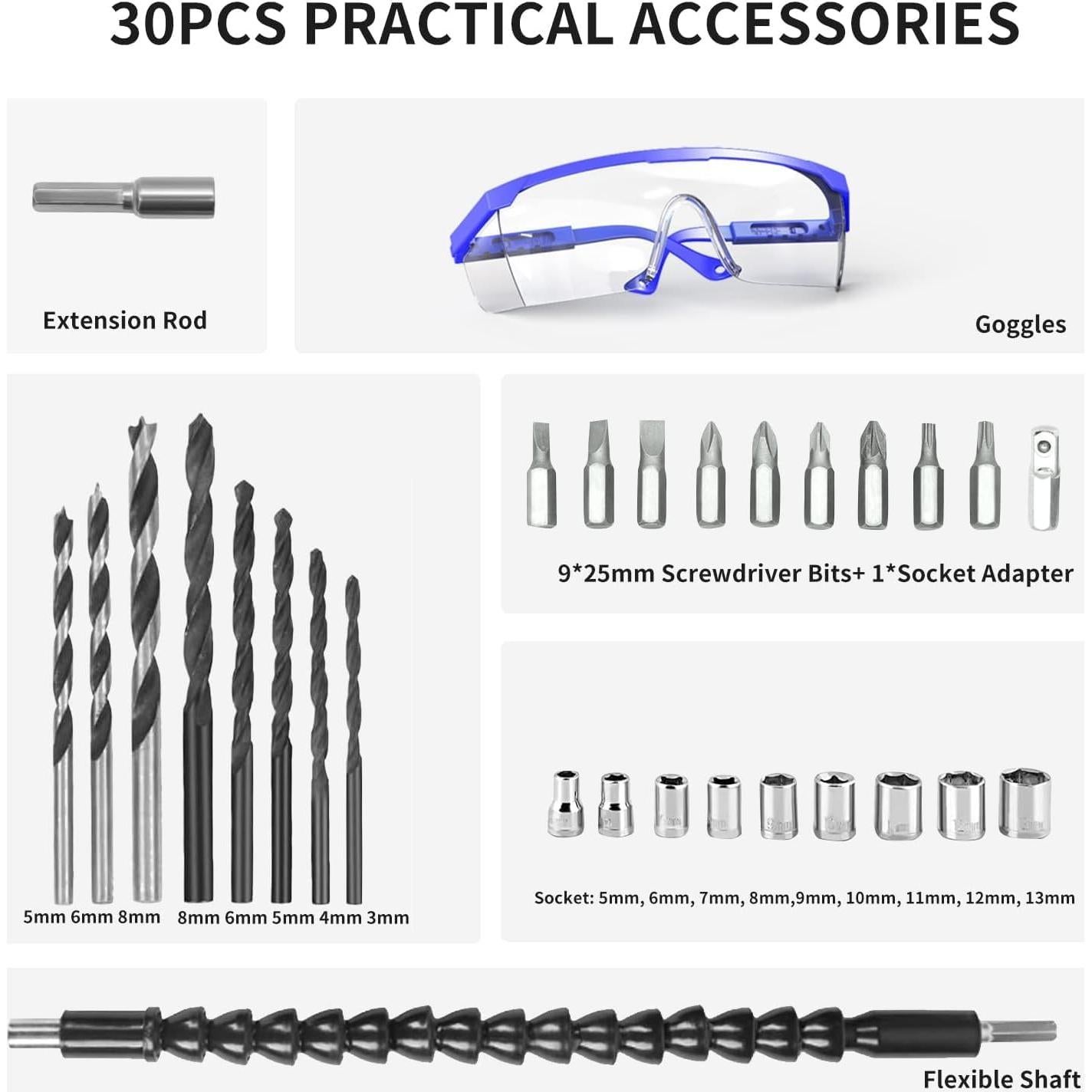 Taladro Inalámbrico GardenJoy 21V con Batería y Luz LED