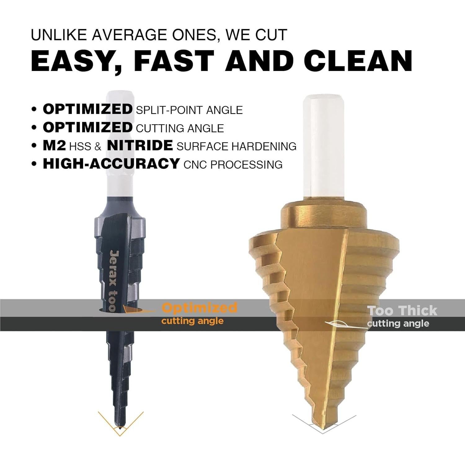 Broca Escalonada Doble Flute Jerax HSS 1/8" - 1/2" para Metal y Madera