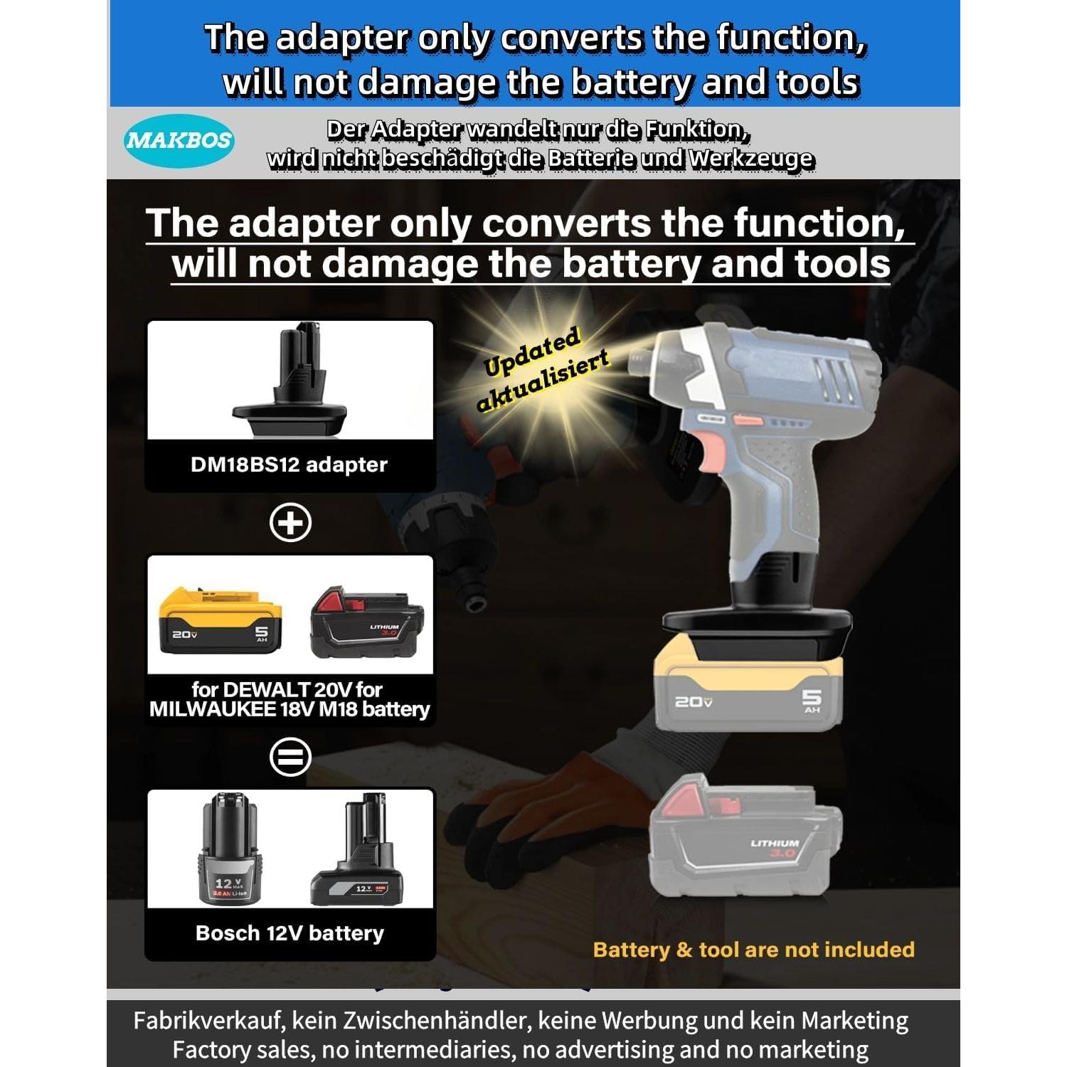 Adaptador de Batería Inalámbrica Bosch 12V Compatible Milwaukee 18V