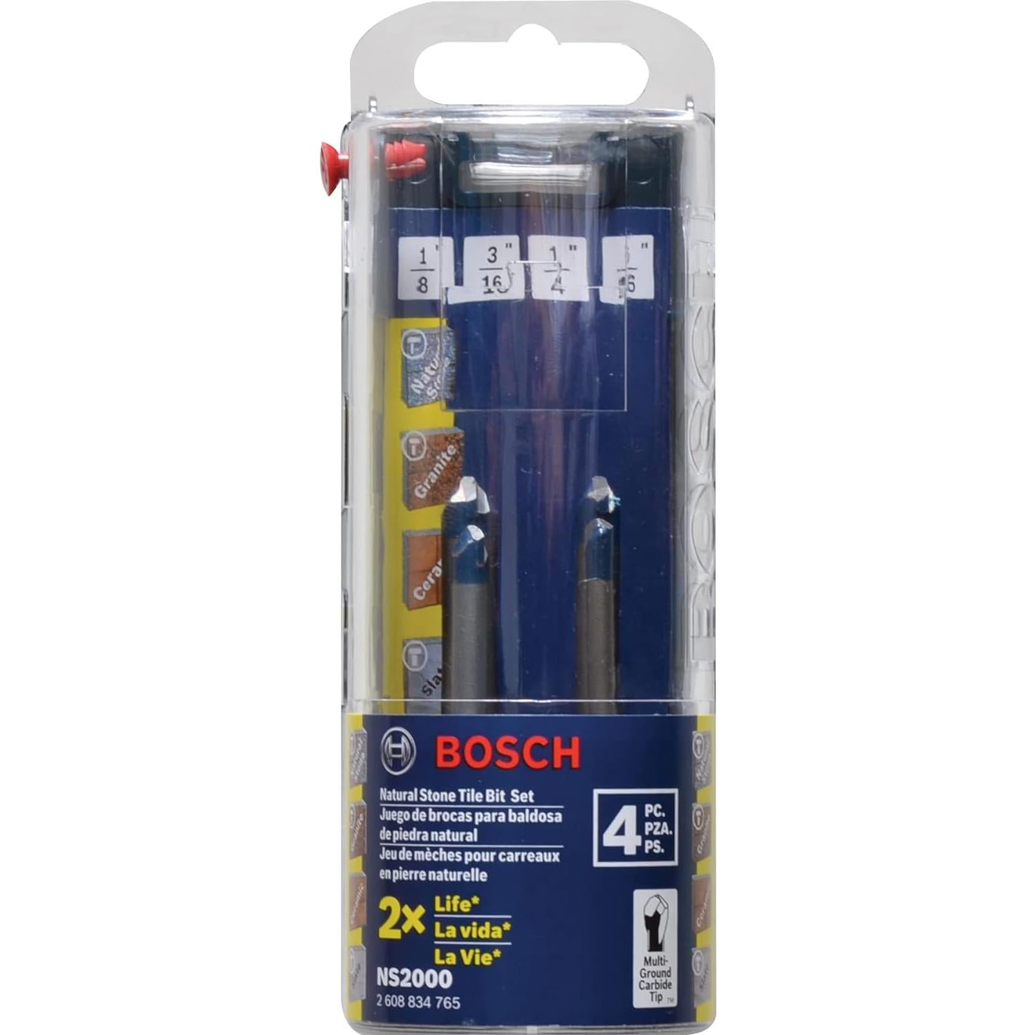 Juego de Brocas de Carburo BOSCH NS2000 para Azulejos - 4 Piezas