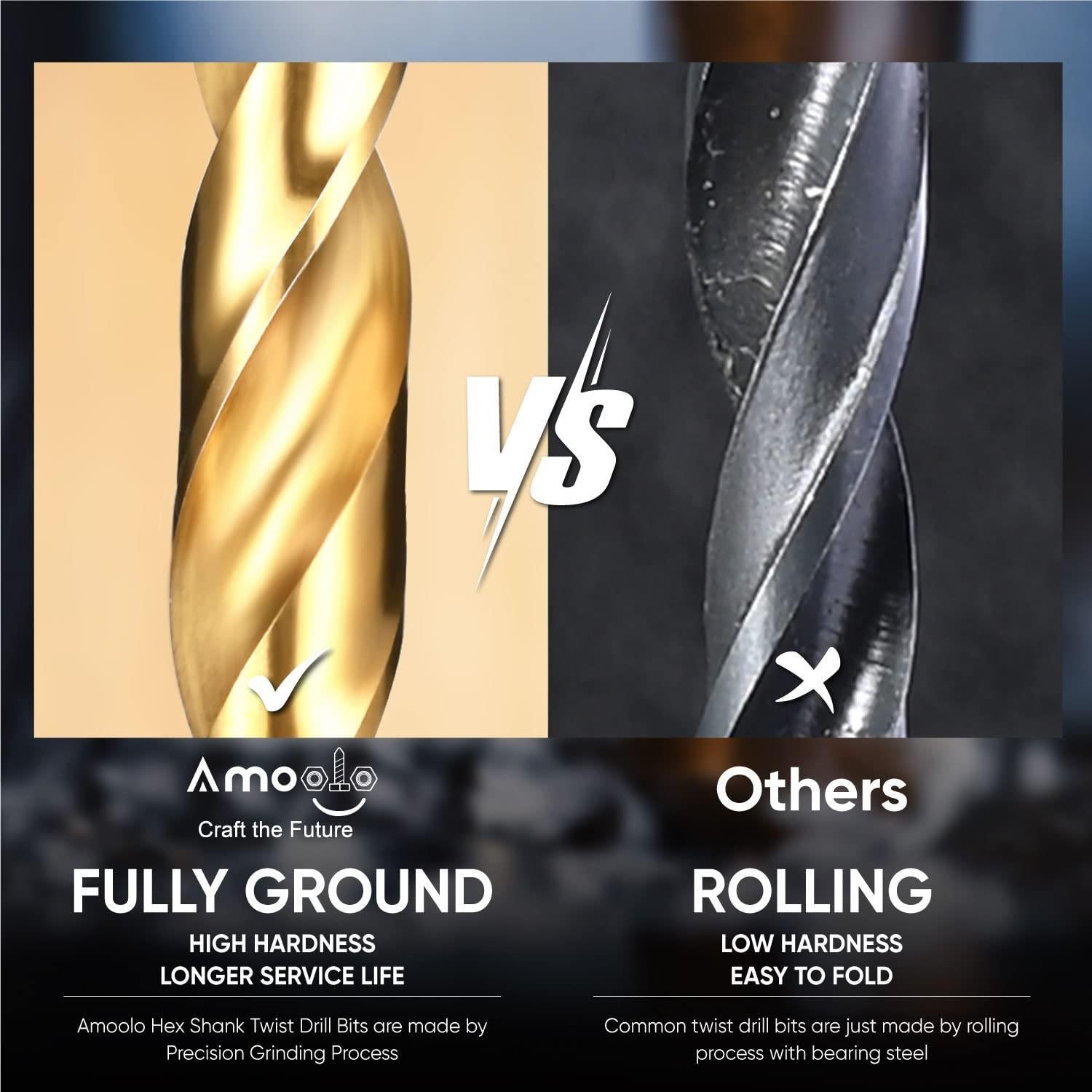 Juego de Brocas Hexagonales Amoolo 16 Piezas Titanio HSS