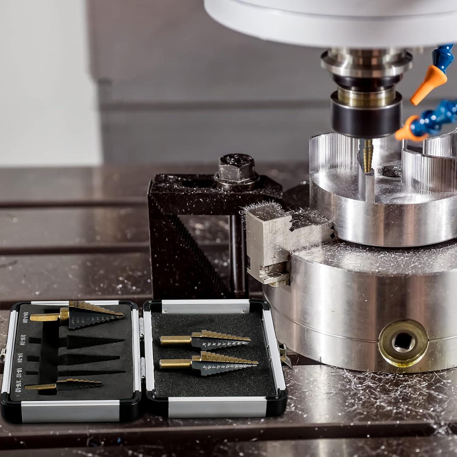 Juego de 5 Brocas Escalonadas HSS Titanio IRONANT 50 Tamaños