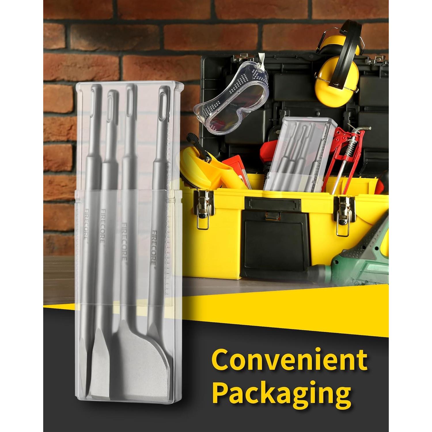 Juego de Cinceles SDS Plus Firecore 4 Piezas Acero 25.4 cm