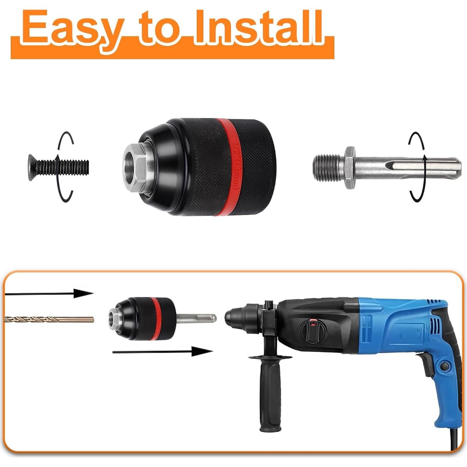 Chuck sin llave YUEARN HA3JAW 1/2" para martillos Bosch SDS-Plus