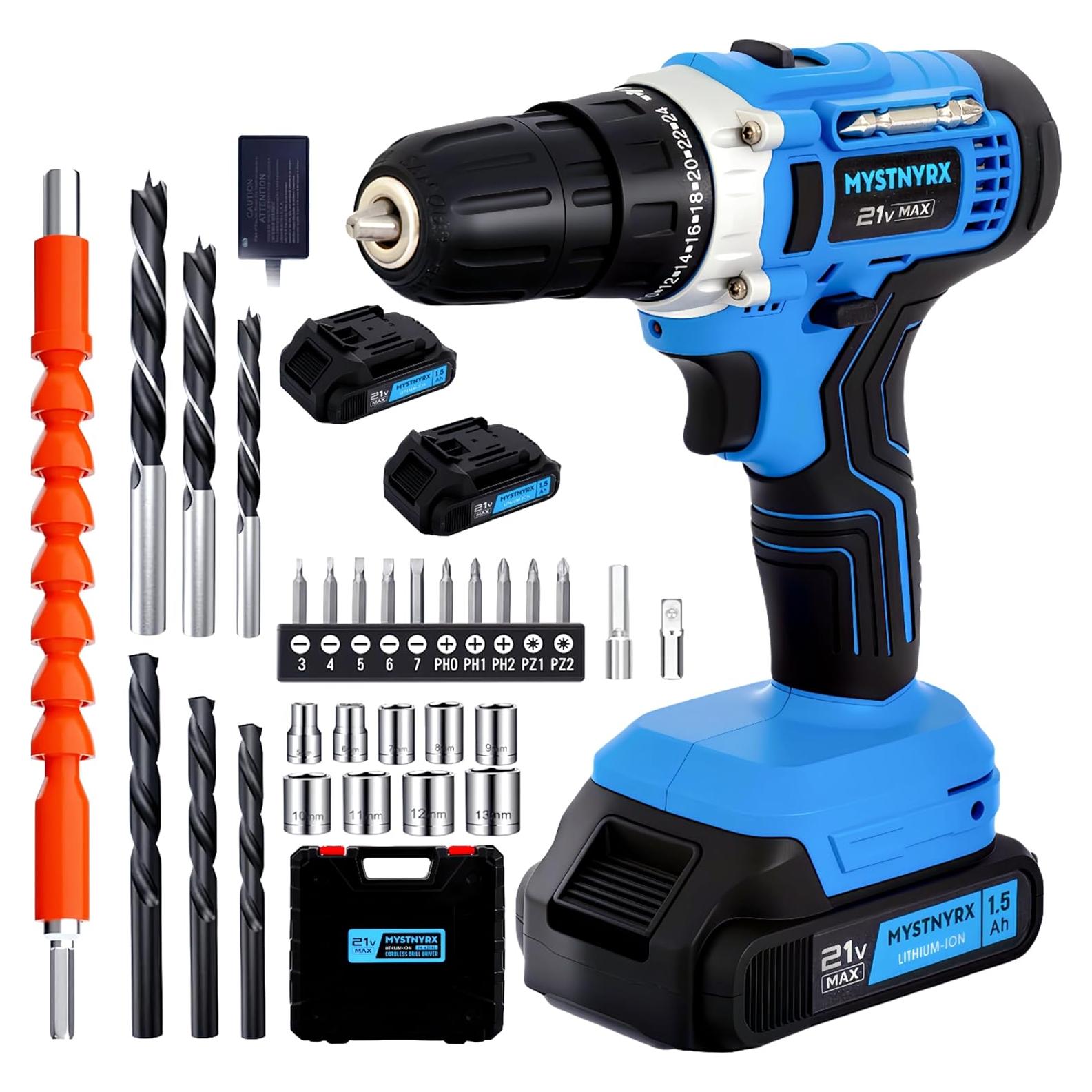 Taladro Inalámbrico MYSTNYRX 21V con 2 Baterías y Cargador