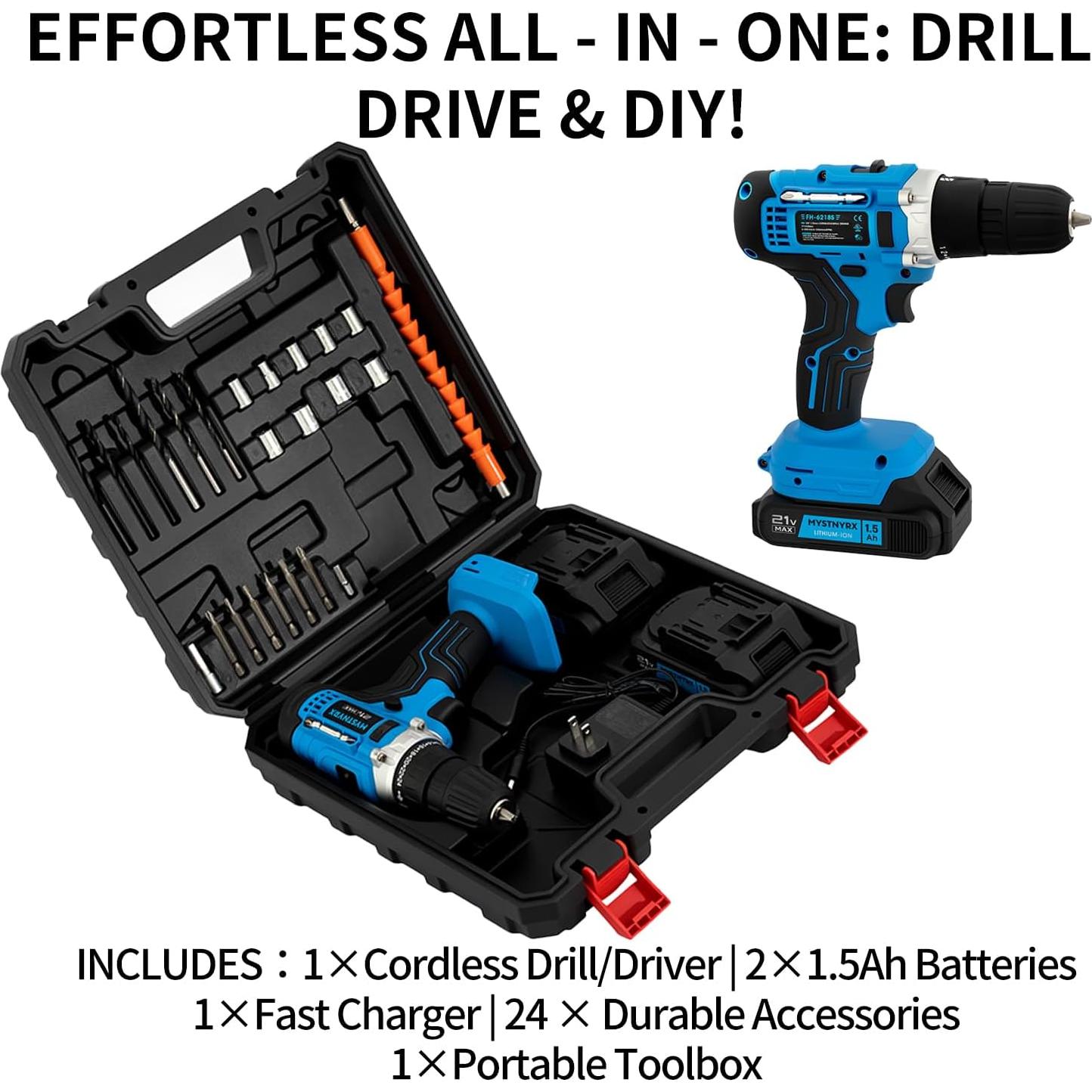 Taladro Inalámbrico MYSTNYRX 21V con 2 Baterías y Cargador