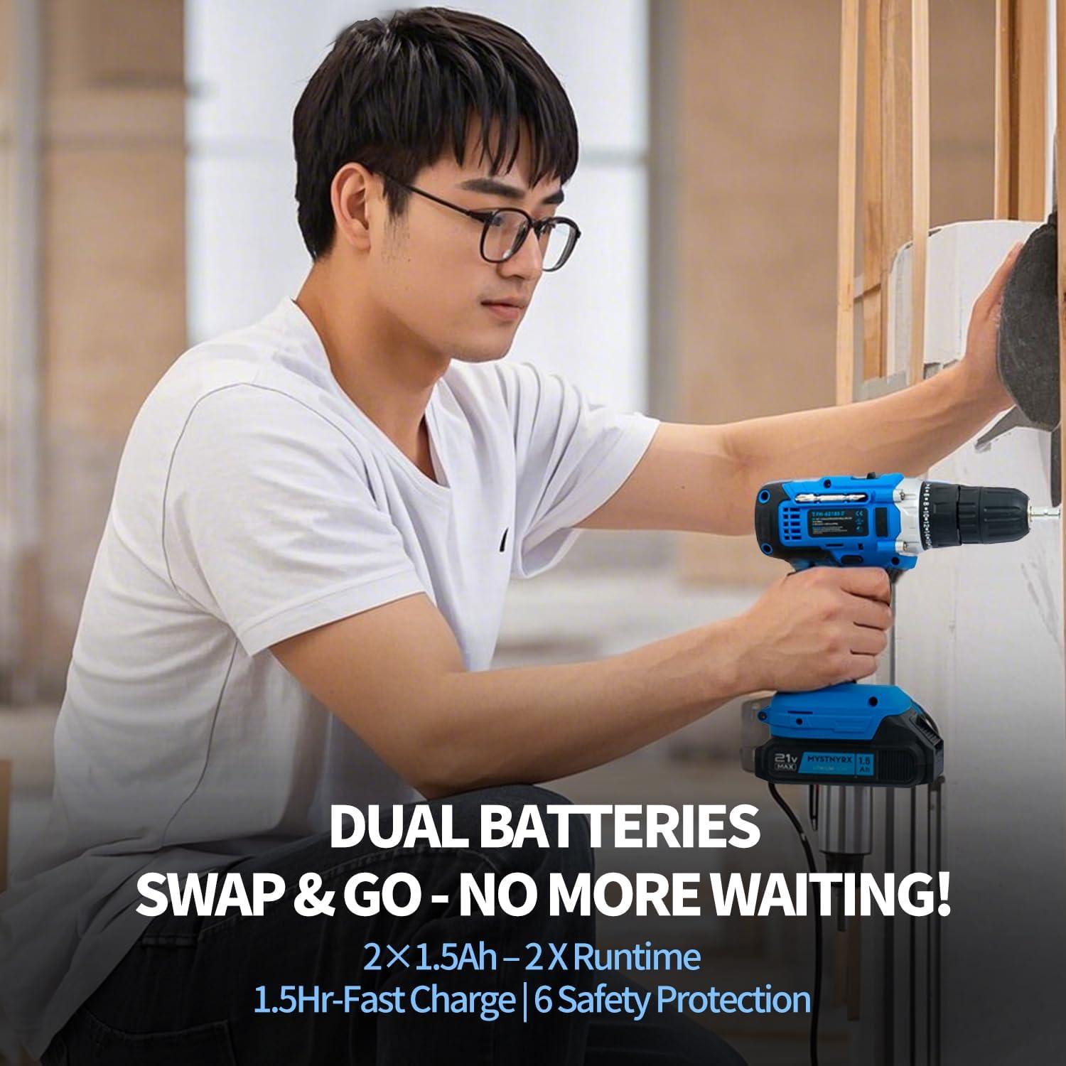 Taladro Inalámbrico MYSTNYRX 21V con 2 Baterías y Cargador